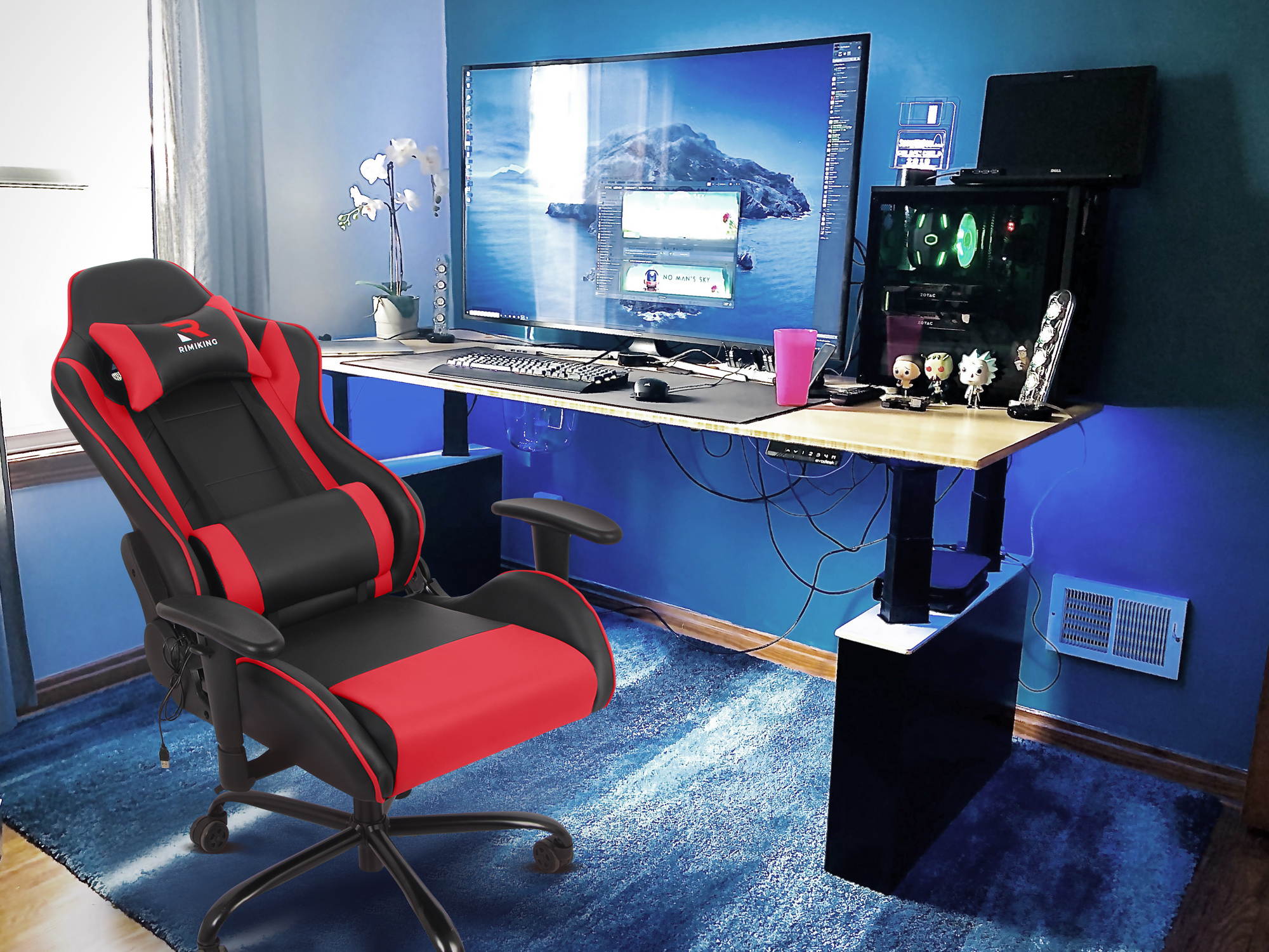 RIMIKING Massage Racing High Back Ergonomic  Computer Gaming Chair  Soft Headrest&Backrest Desk Chair Swivel Adjustable Armrest  Office Chair