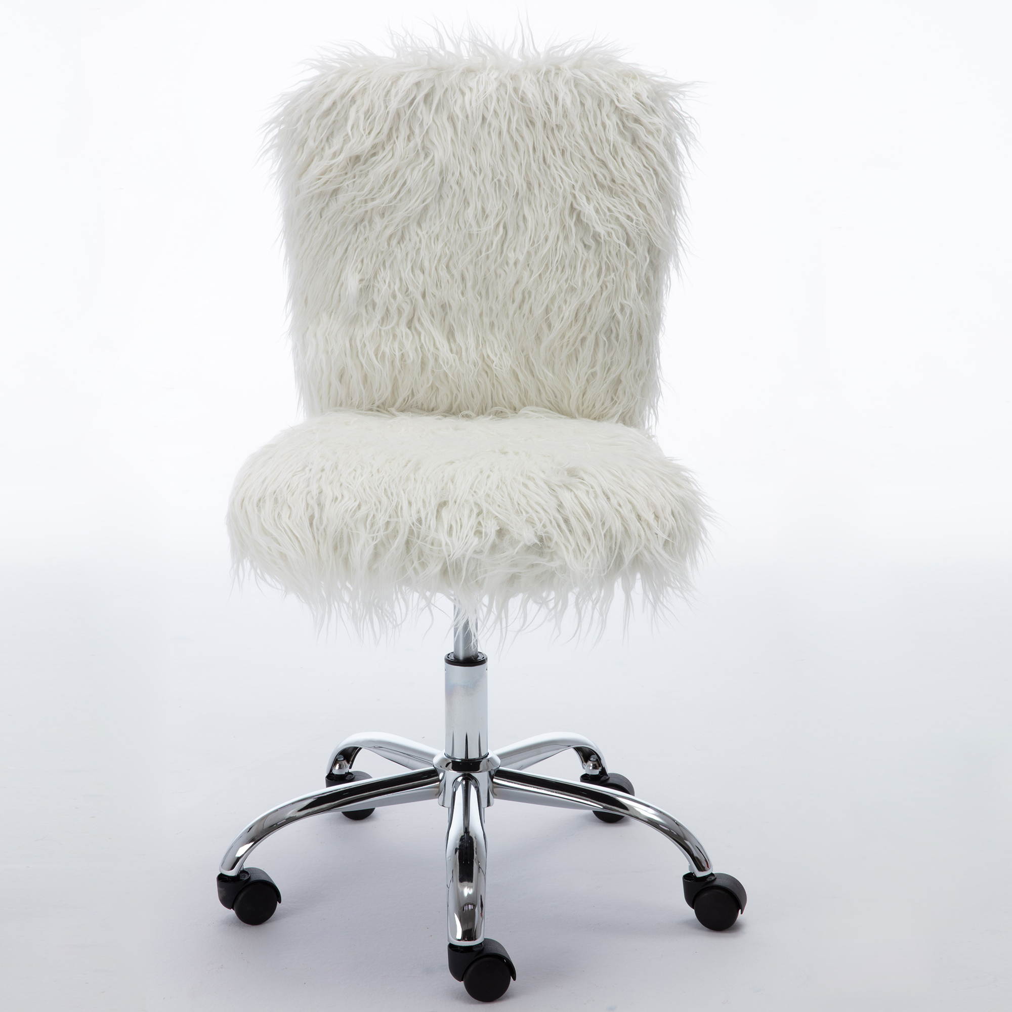 Faux Fur Flokati Armless Office Chair, White