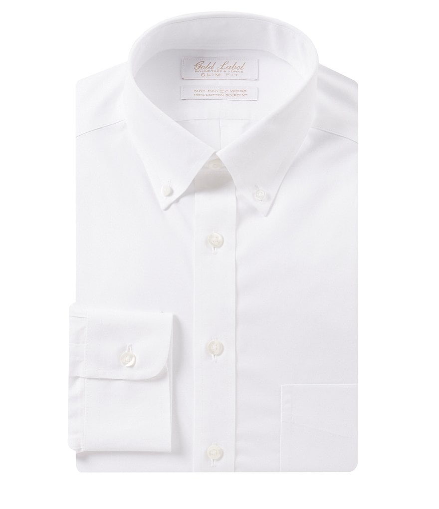 Gold Label Roundtree & Yorke Non-Iron Fitted Button-Down Collar Solid Dress Shirt