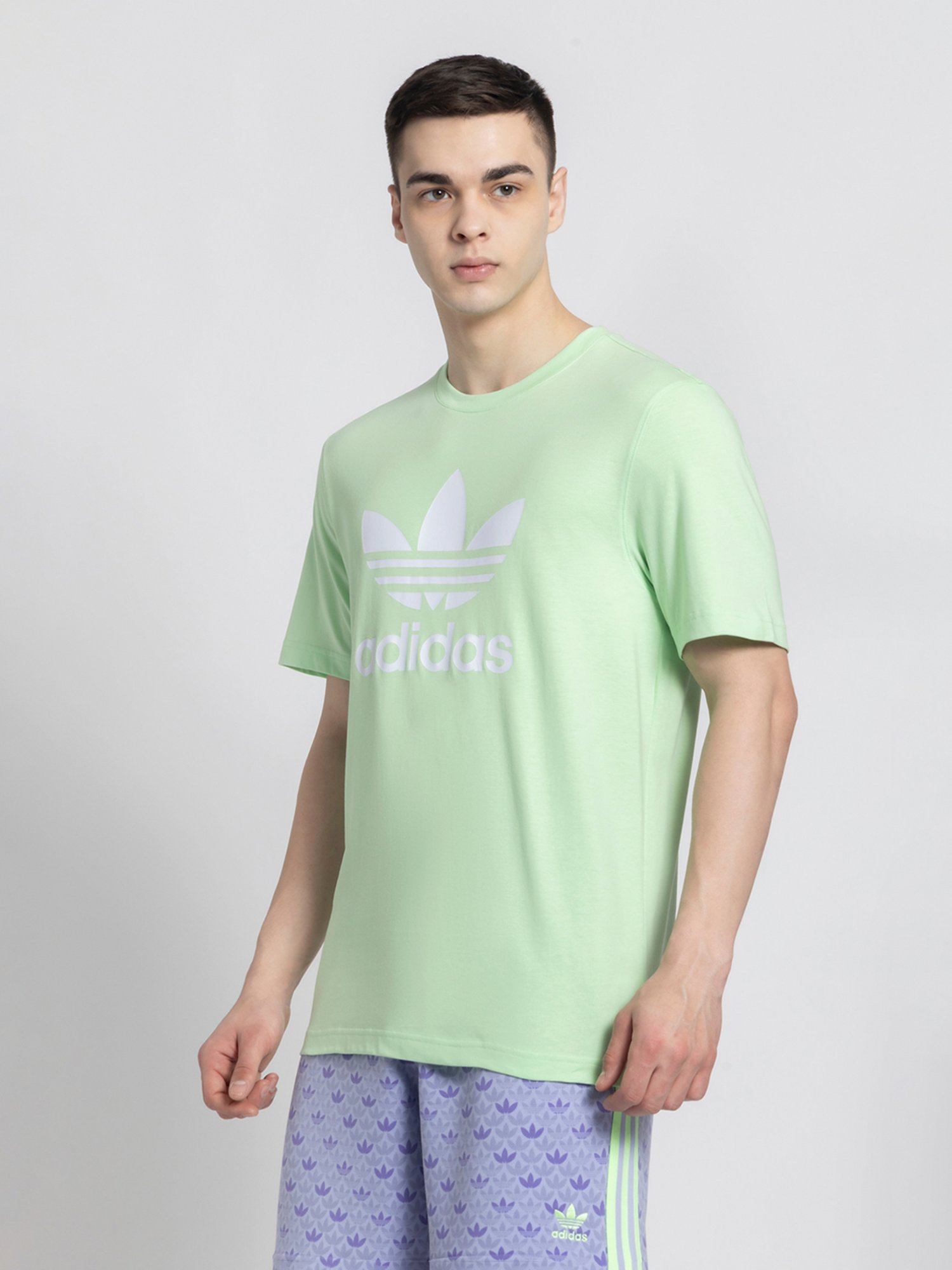 Adidas Originals Green Regular Fit Cotton Trefoil Crew T-Shirt