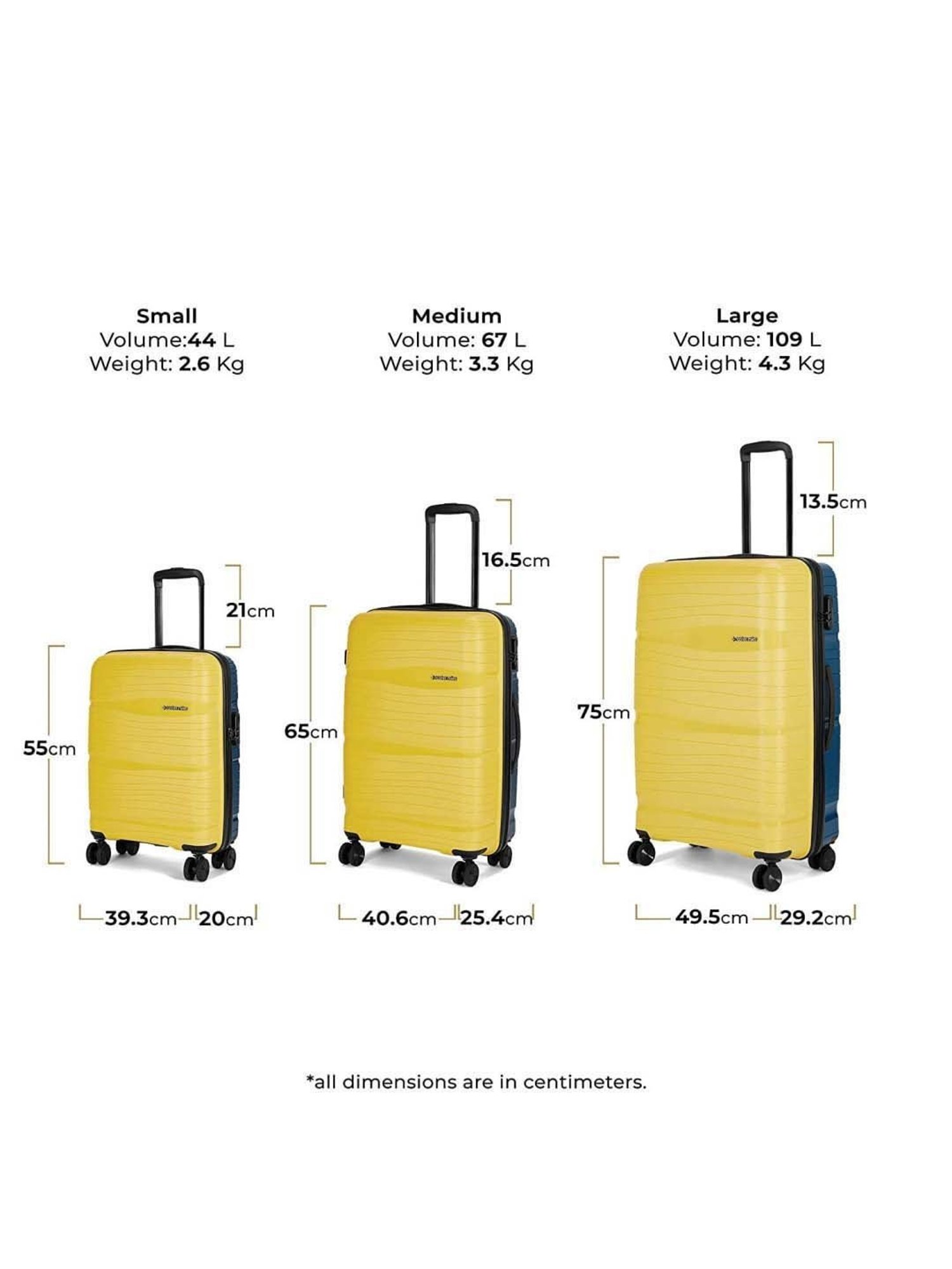 Nasher Miles Nicobar Hard-Sided Polypropylene Set of 2 Yellow and Navy Blue Trolley Bags(55&65cm)