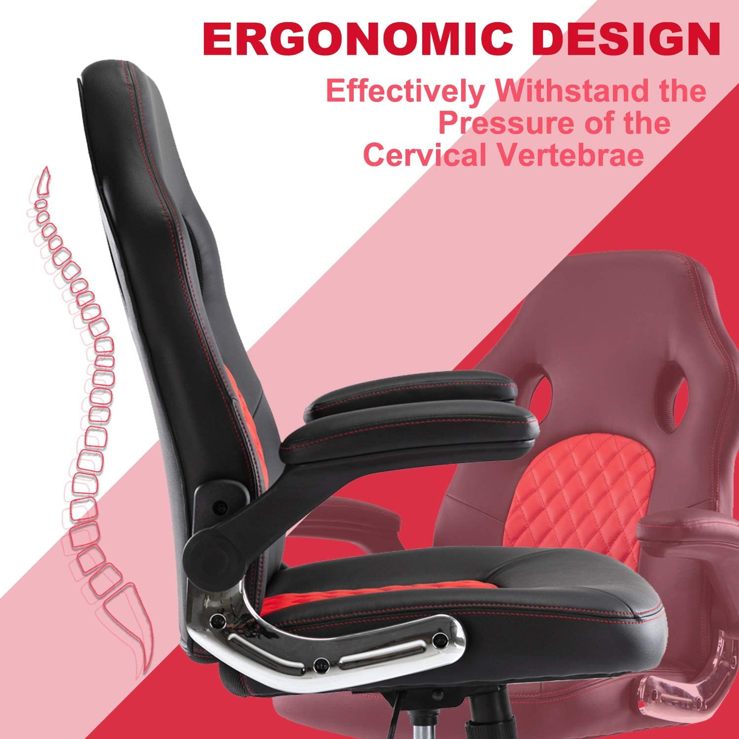 SMUGDESK Office Chair, Gaming Chair Leather, Computer Desk Chair Task Swivel Executive Chairs High Back with Padded Seat Armrests and Rolling Casters (Black)