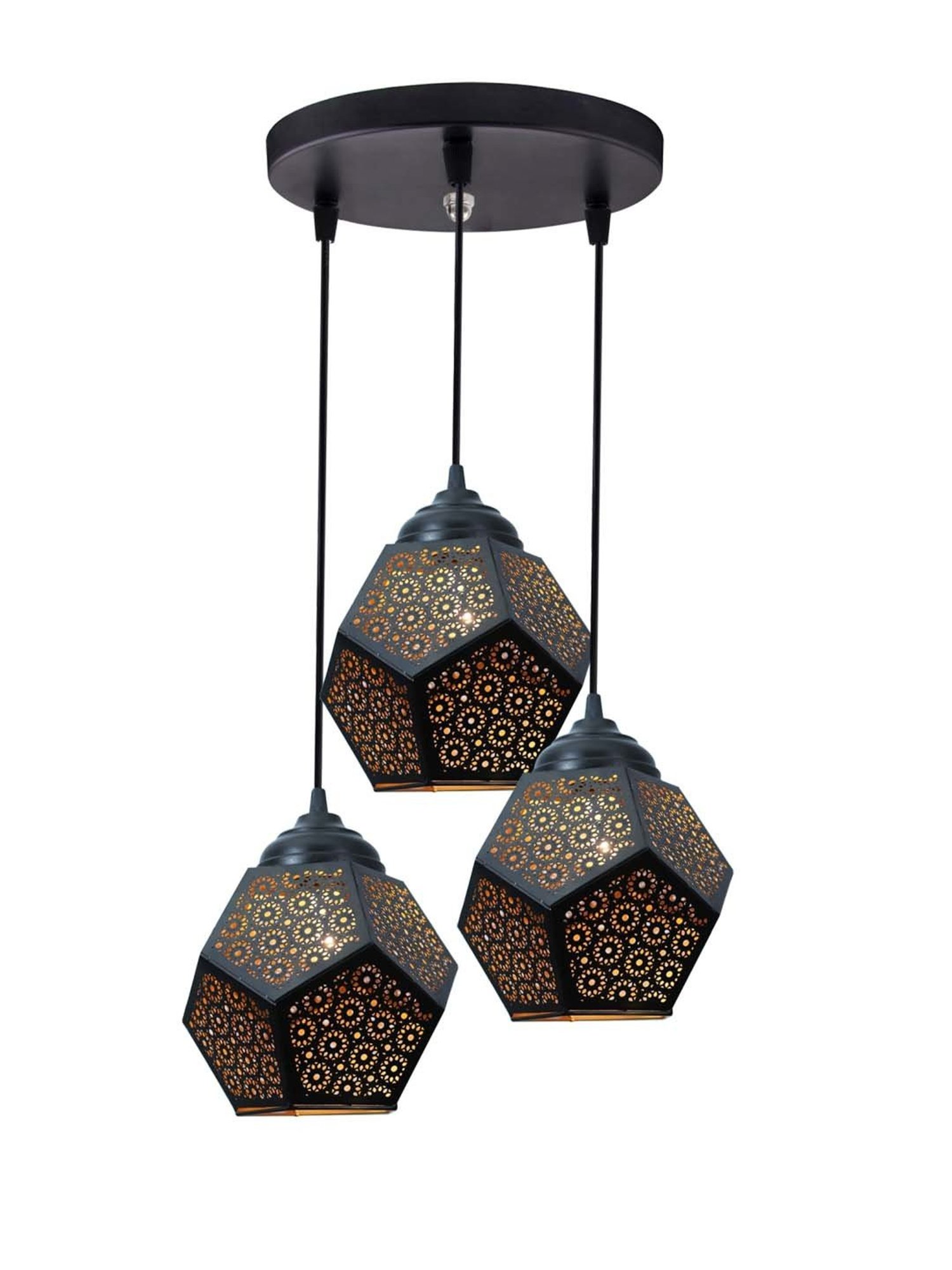 Homesake Black Metal 3-Lights Round Cluster Chandelier Crystal Do Decahedron Hanging Light