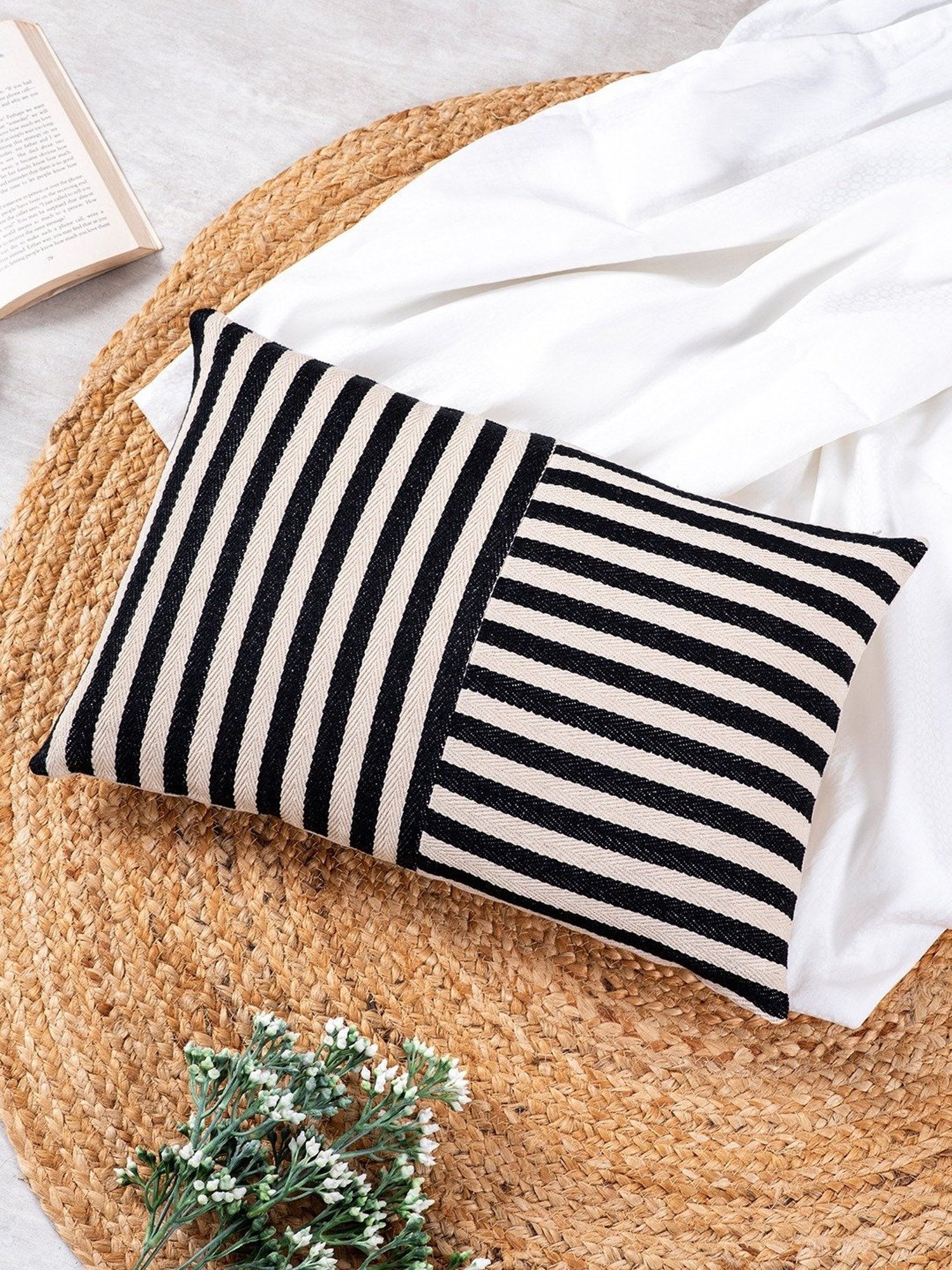 Nestroots Stripes White Silk Cushion Covers - Set of 5