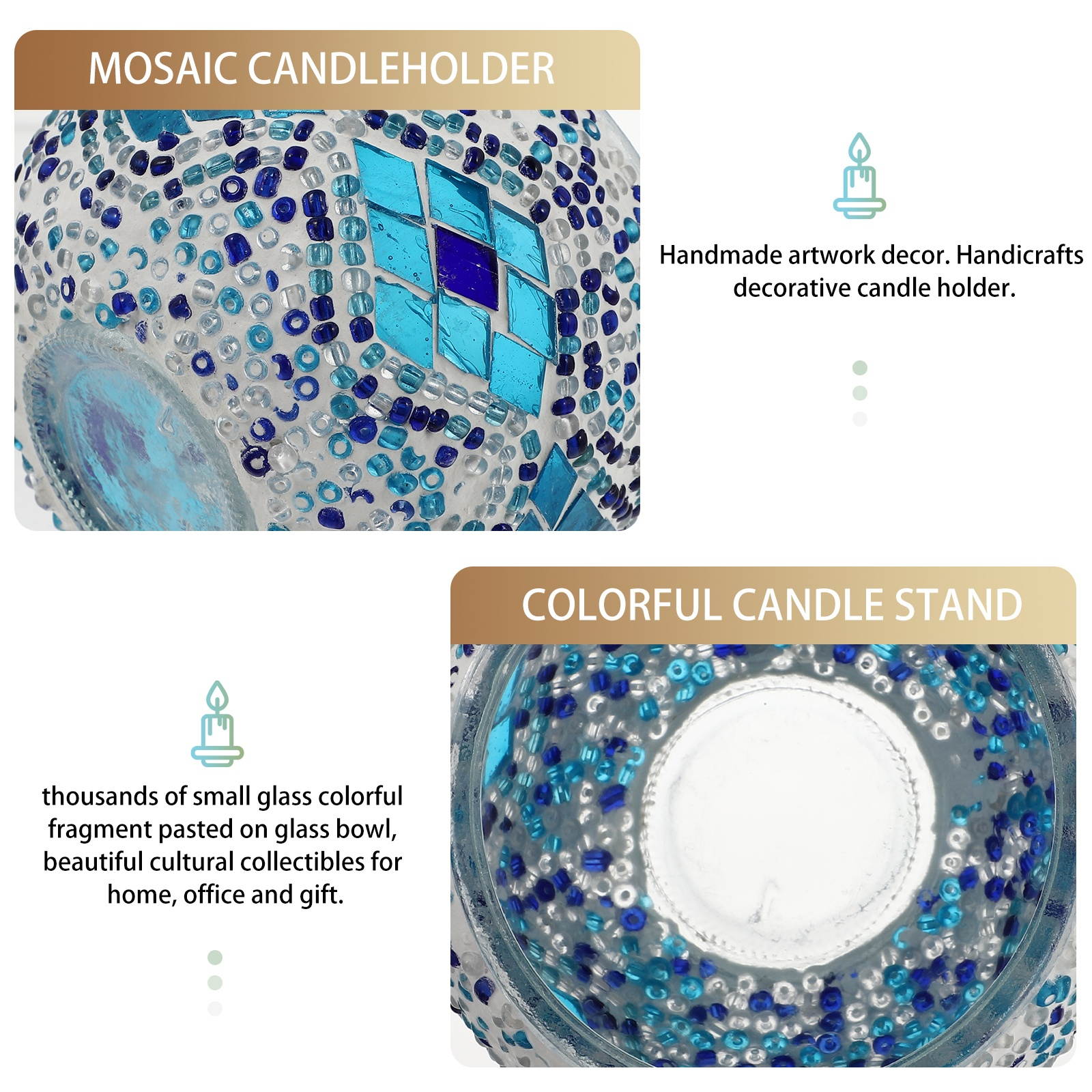 1Pc Mosaic Style Candleholder Classic Home Candlestick Handmade Glass Candle Cup