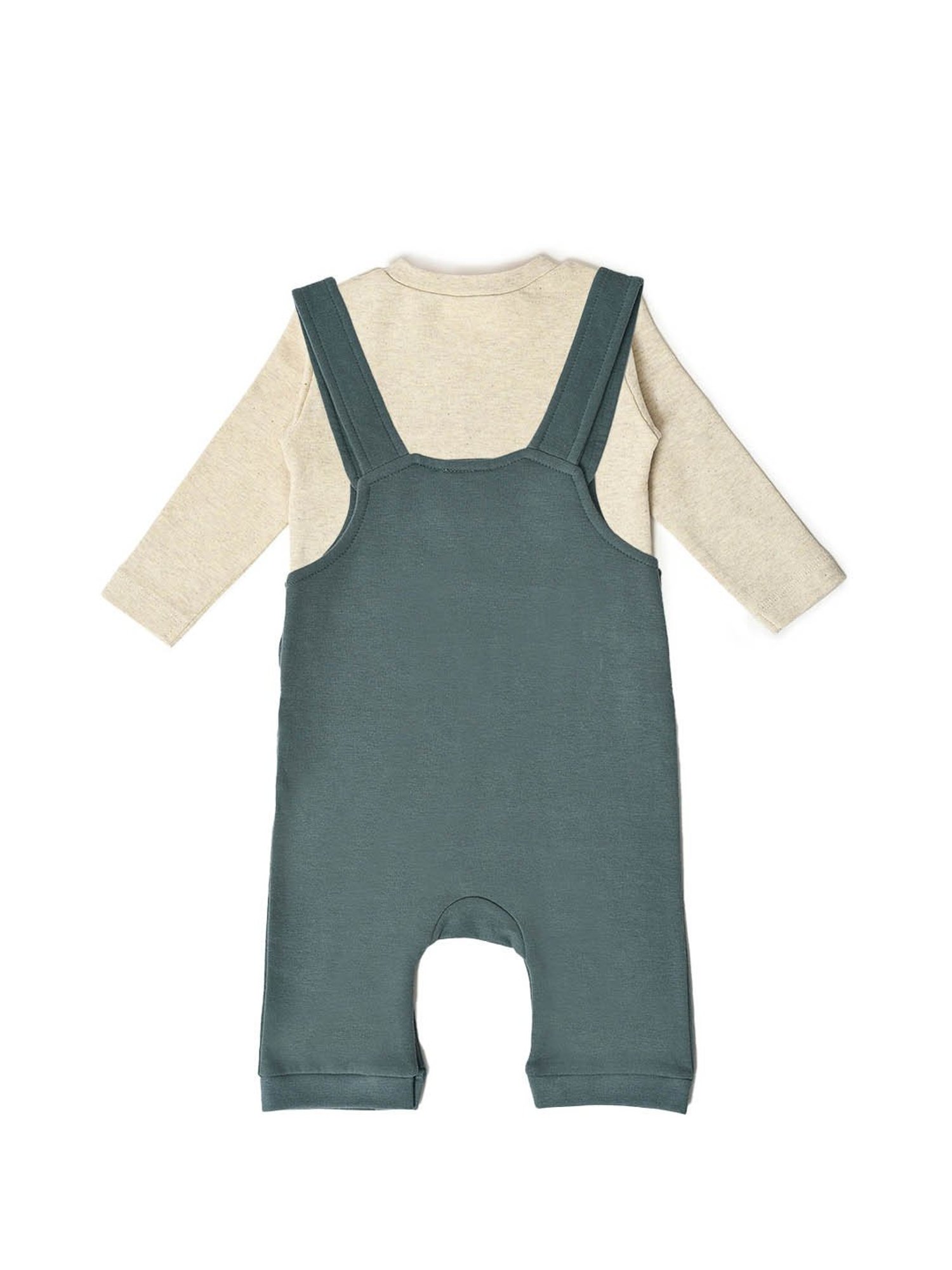 MiArcus Kids Cream & Green Solid T-Shirt with Dungaree