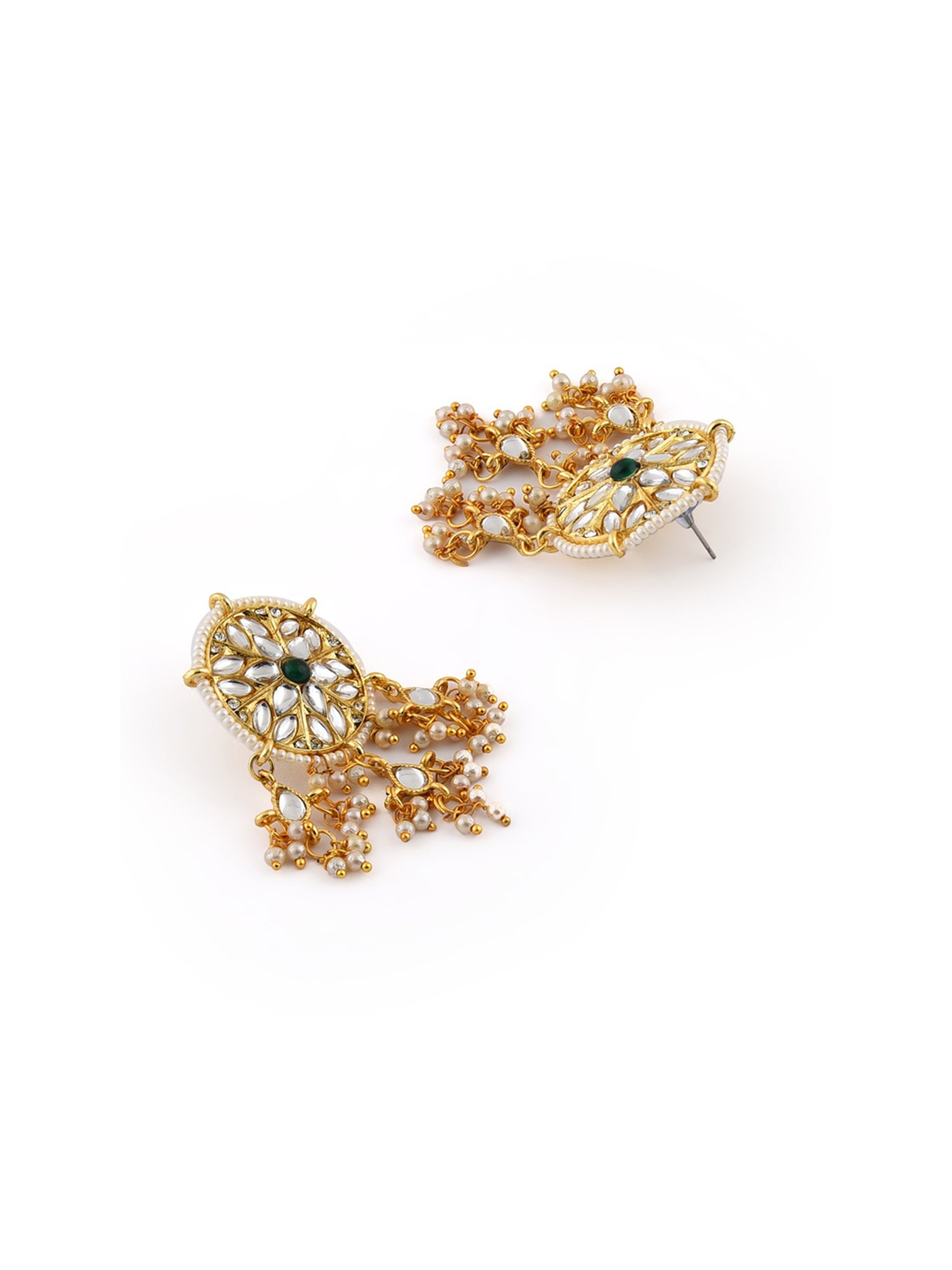 Zaveri Pearls Green Crystals Beaded Traditional Kundan Choker Necklace Earring & Ring Set-ZPFK11065