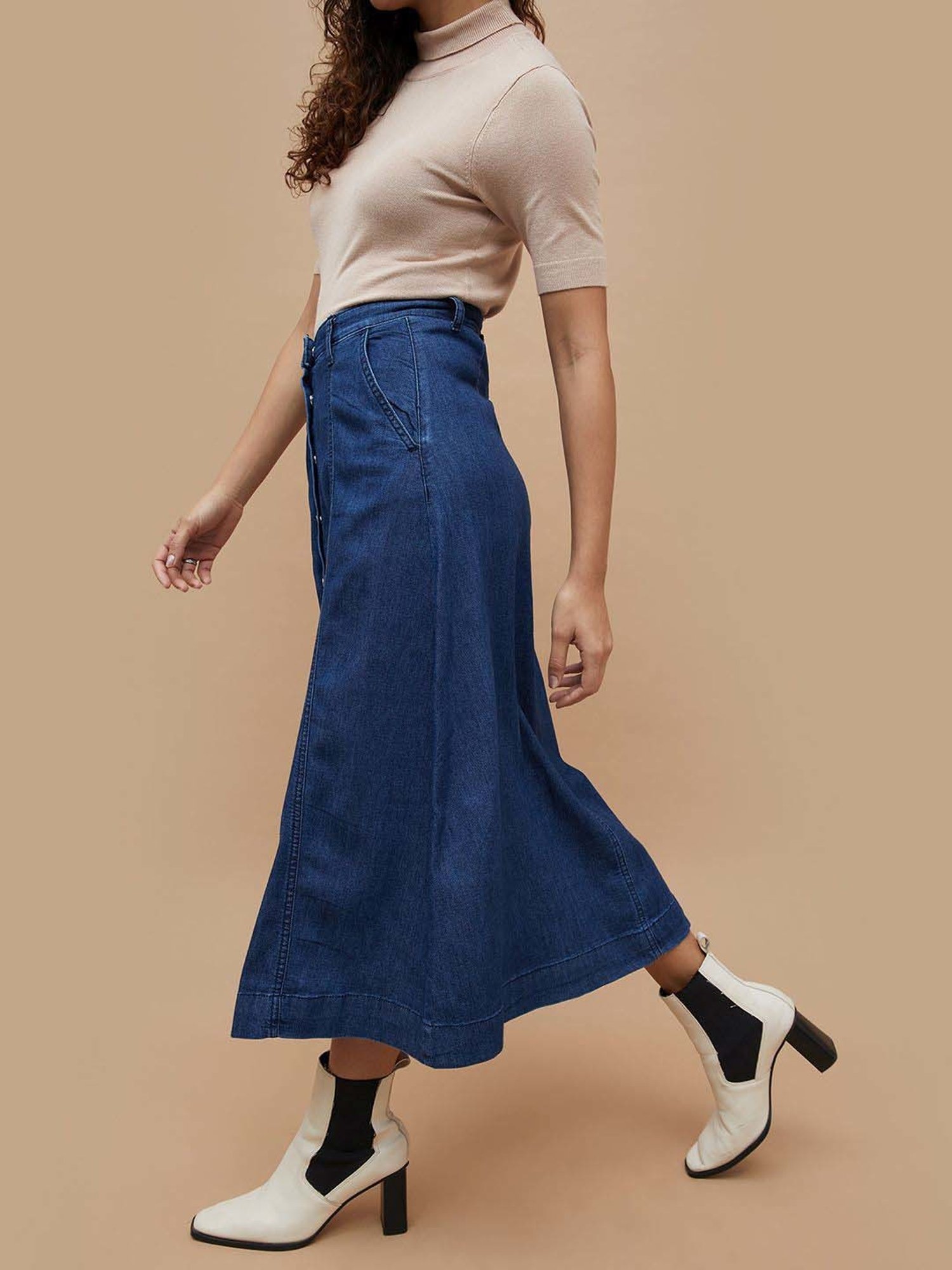 Code by Lifestyle Blue Cotton A-Line Skirt