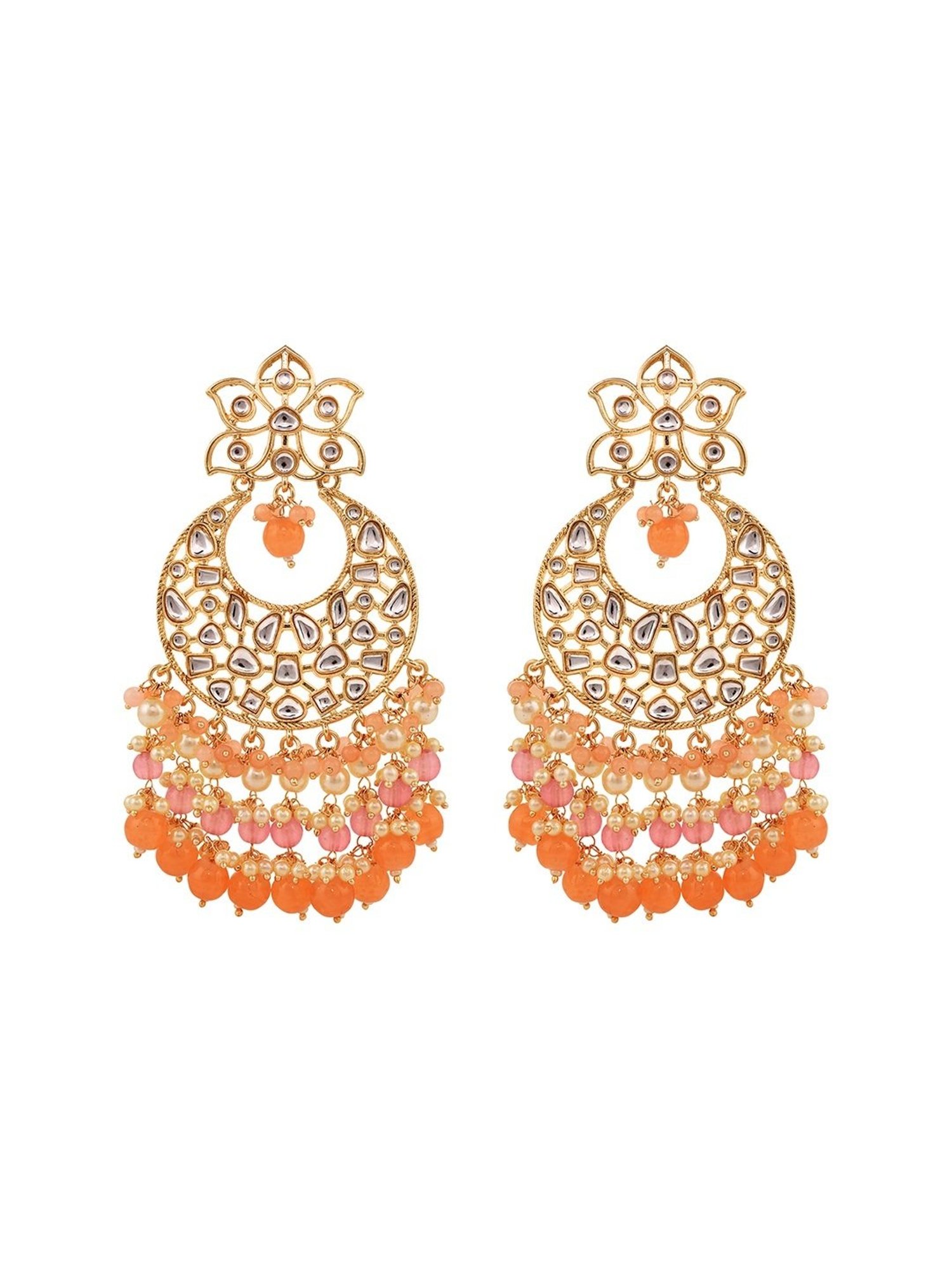 Saraf RS Jewellery Gold Orange Kundan Chandballi Earrings