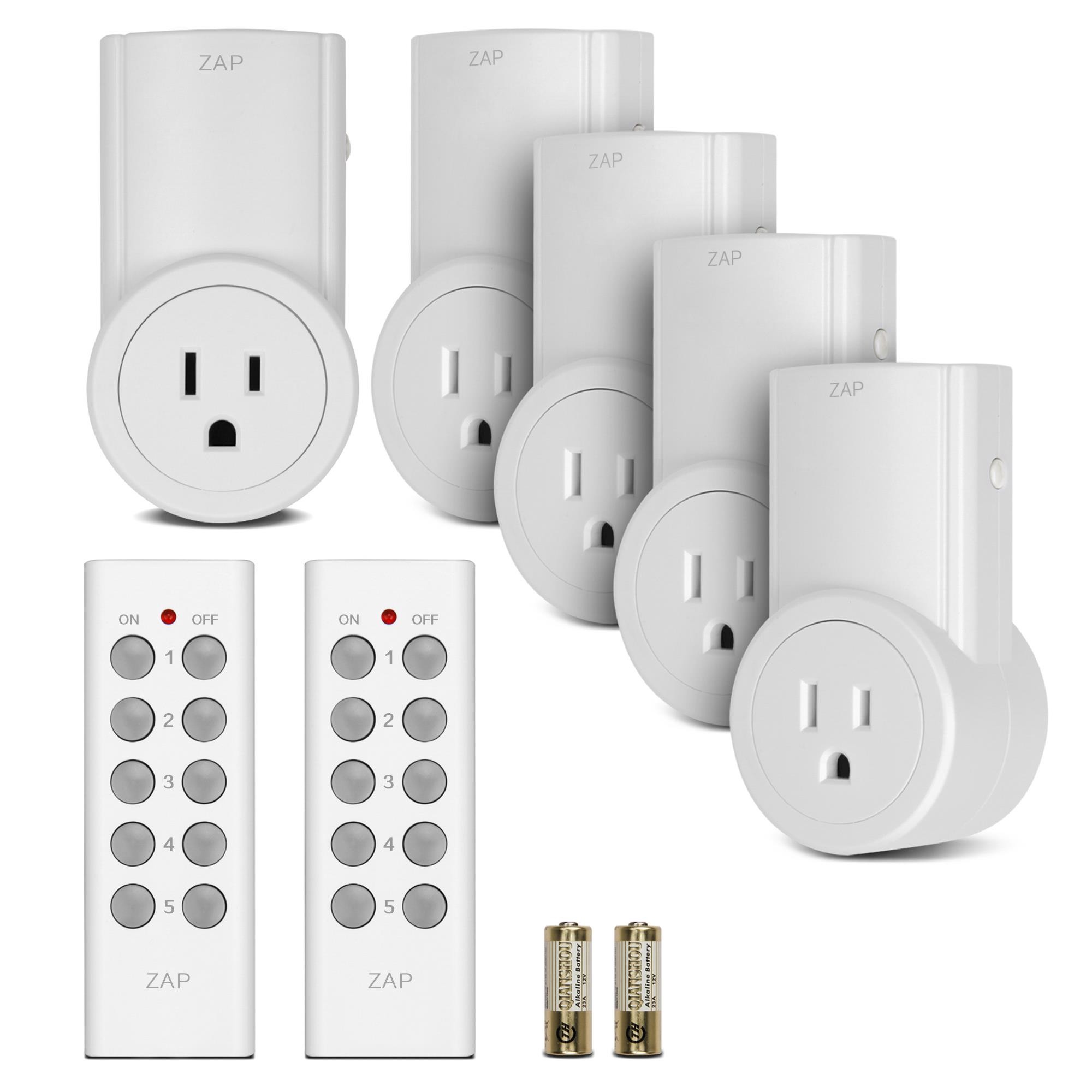 Etekcity BH9938U-5-2 5 Pack Self Learning Wireless Remote Control AC Electrical Power Outlet Switch with Two Remotes