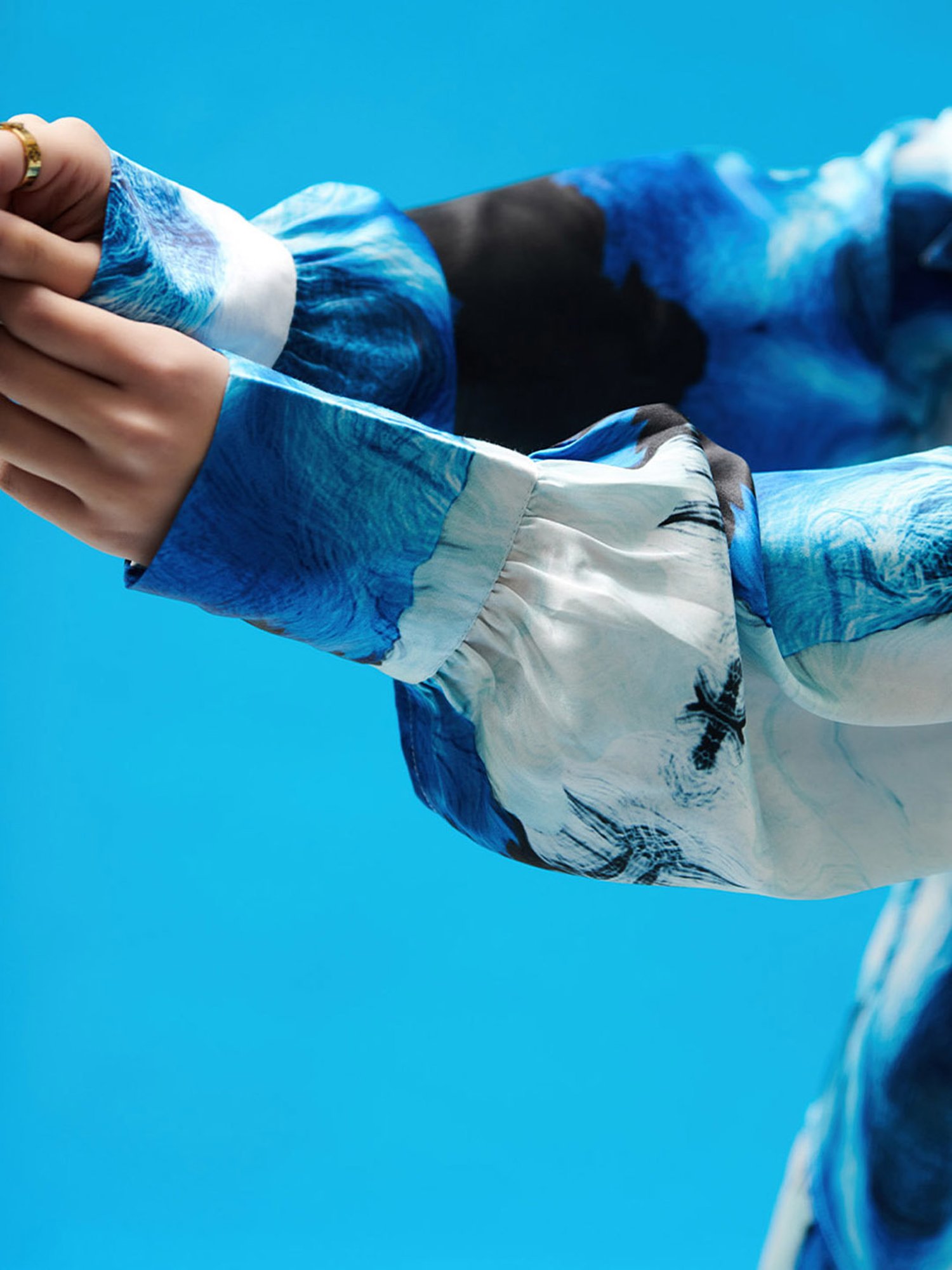 Cin Cin Blue Wave Printed Satin Coord Set