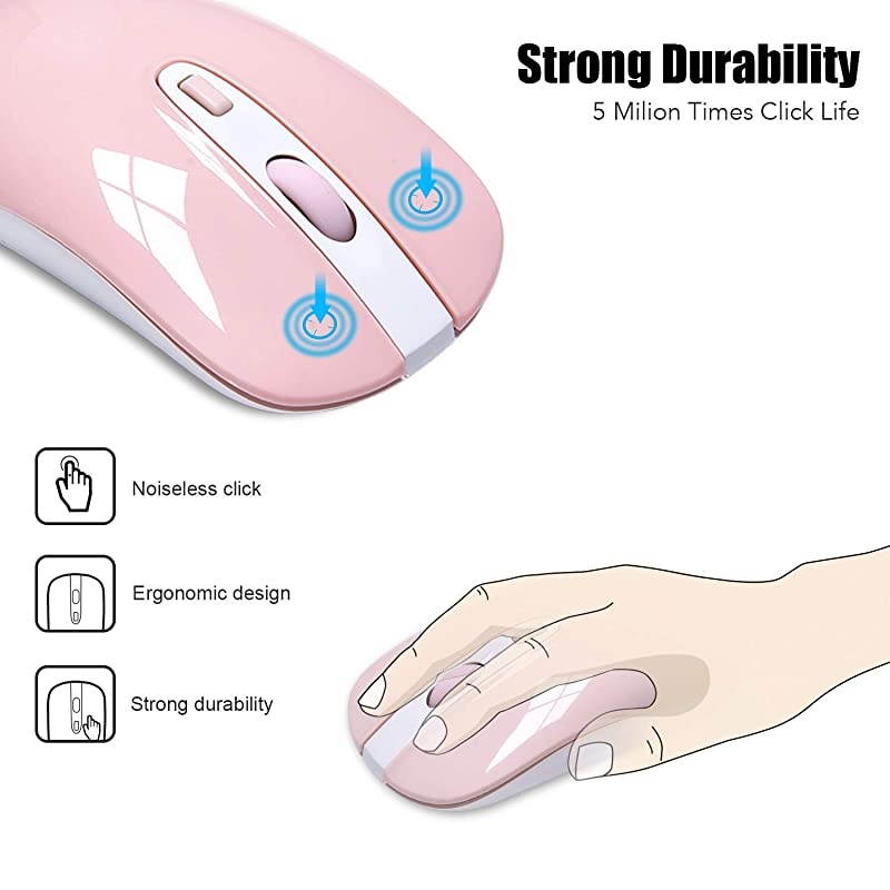 Wireless Computer Mouse  24G Slim Cordless Mouse Less Noise for Laptop Ergonomic Optical with Nano Receiver USB Mouse for Laptop Deskbtop MacBook BAT Bright Pink