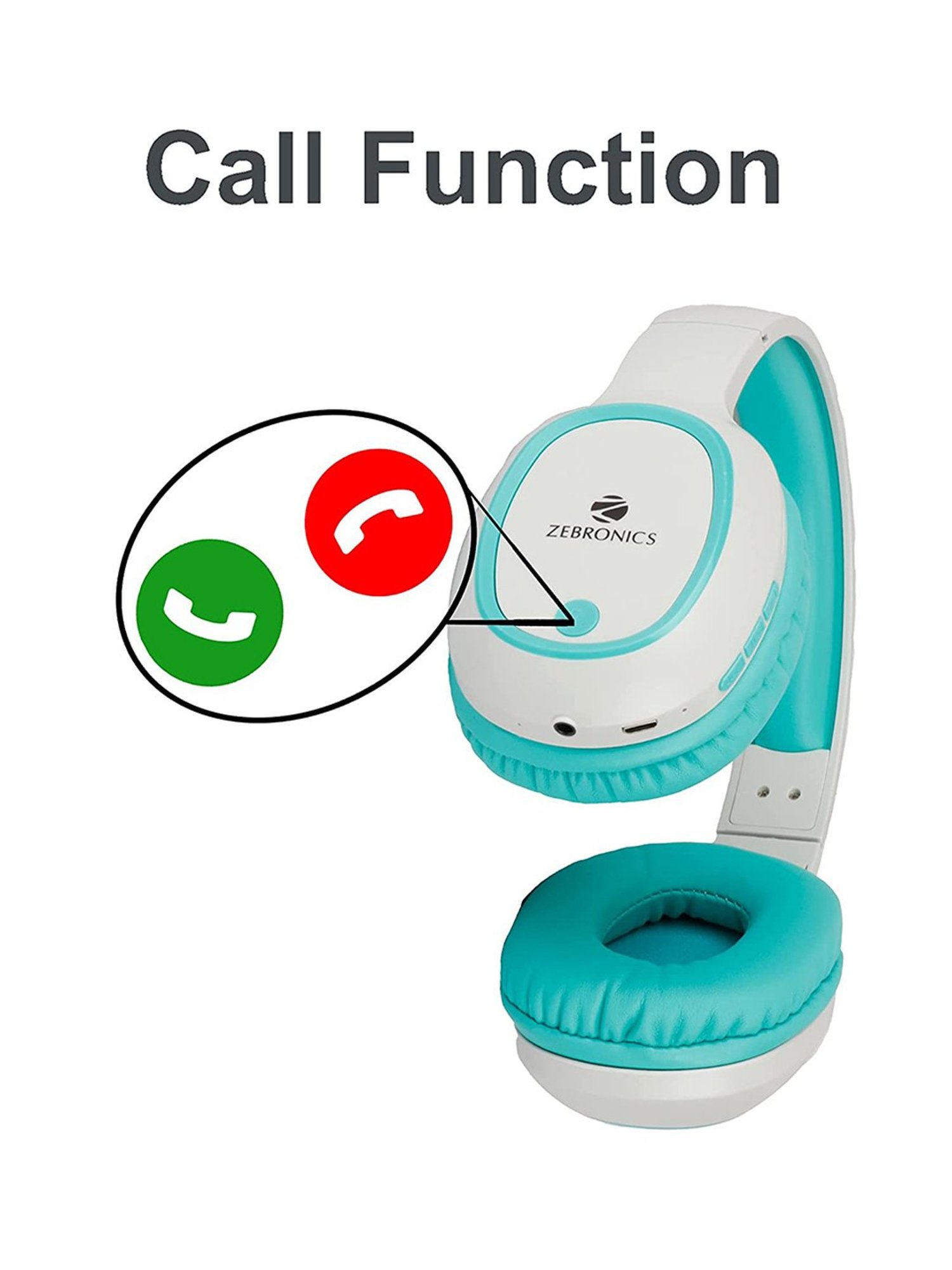 Zebronics Zeb-Thunder Over The Ear Bluetooth Headphone with Mic (Sea Green)