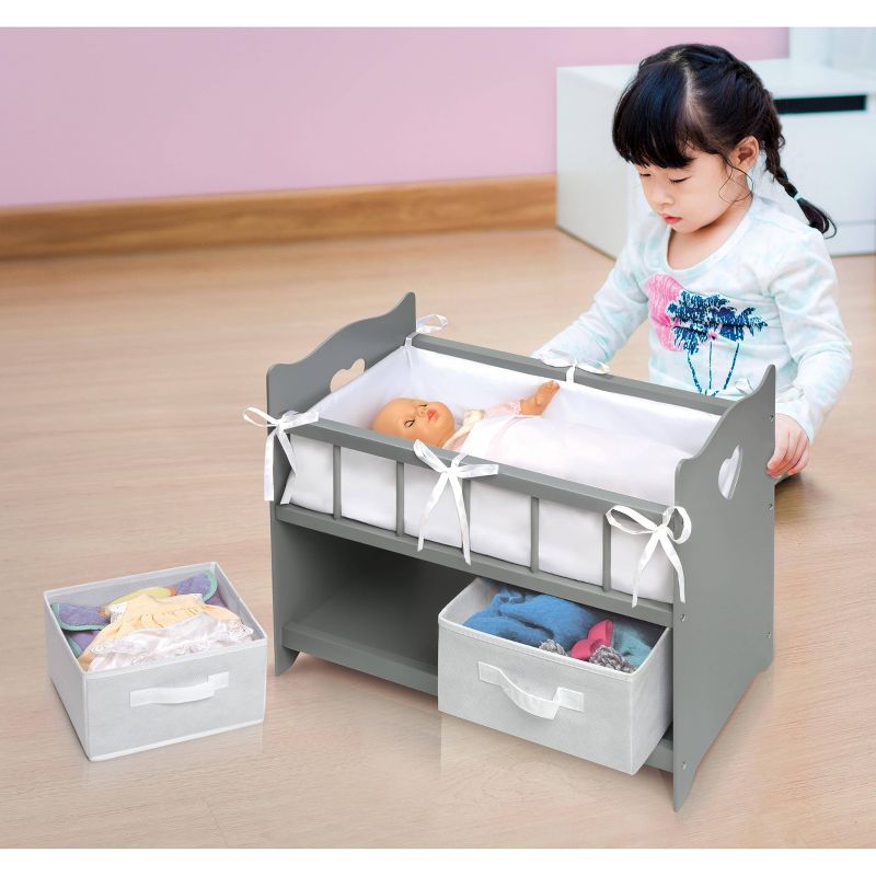 Badger Basket Doll Crib with Two Baskets and Free Personalization Kit - Executive Gray
