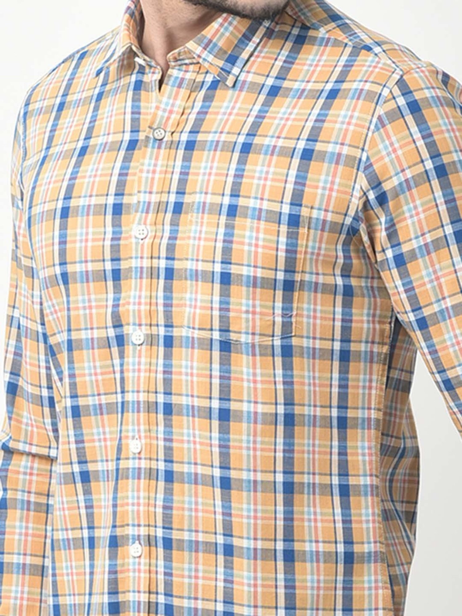 NUMERO UNO Light Orange Slim Fit Check Shirt