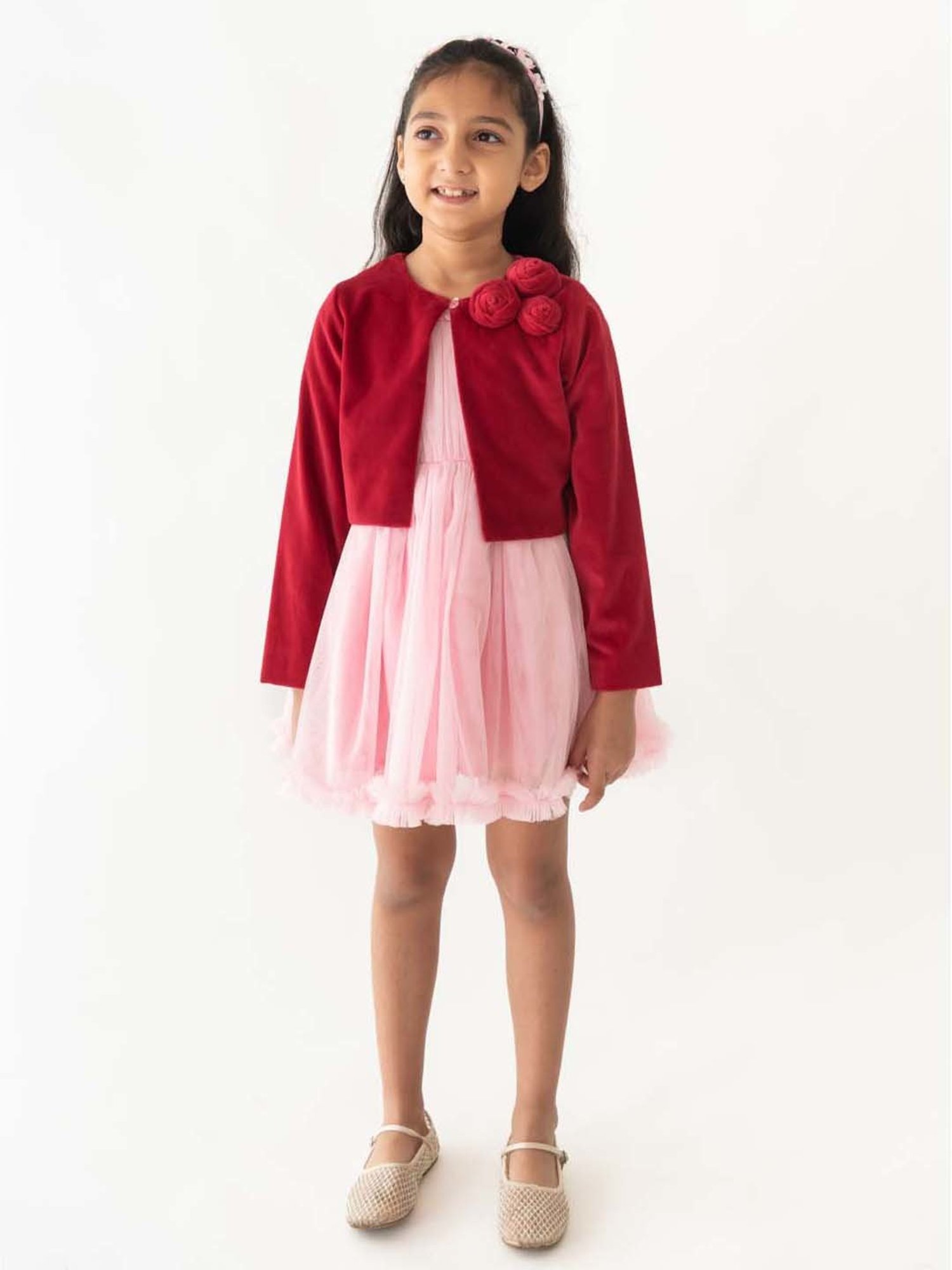 A Little Fable Red Applique Full Sleeves Shrug