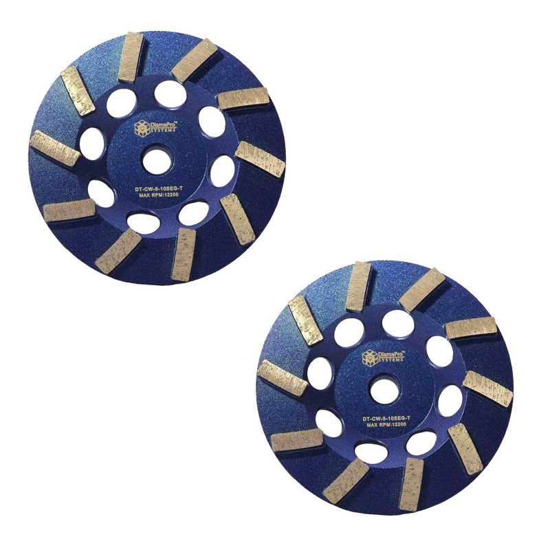 DiamaPro Systems Threaded 5 Inch 10 Segment Turbo Concrete Grinding Cup Wheel for Grinding, Leveling, & Removing Glue/Coating, (2 Pack)