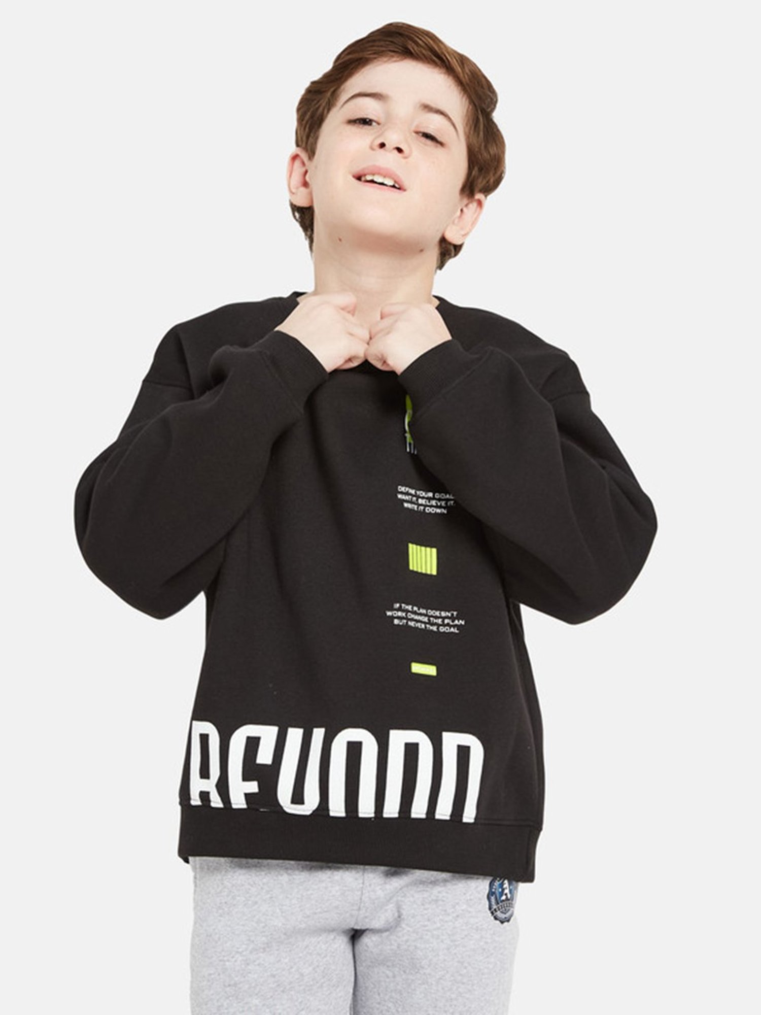 Octave Kids Black Graphic Print Full Sleeves Sweatshirt