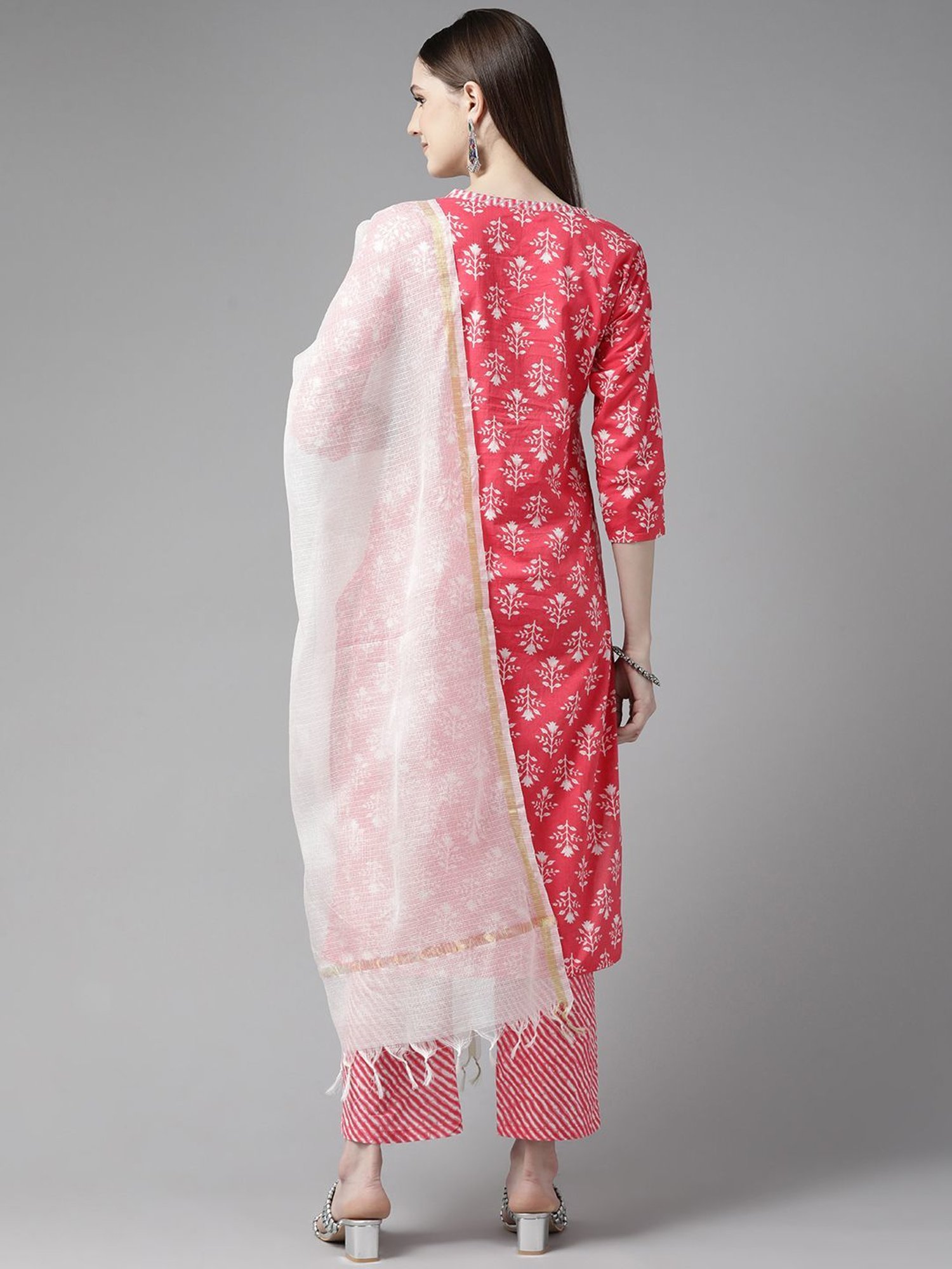 Prakrti Pink Cotton Printed Kurta Pant Set With Dupatta