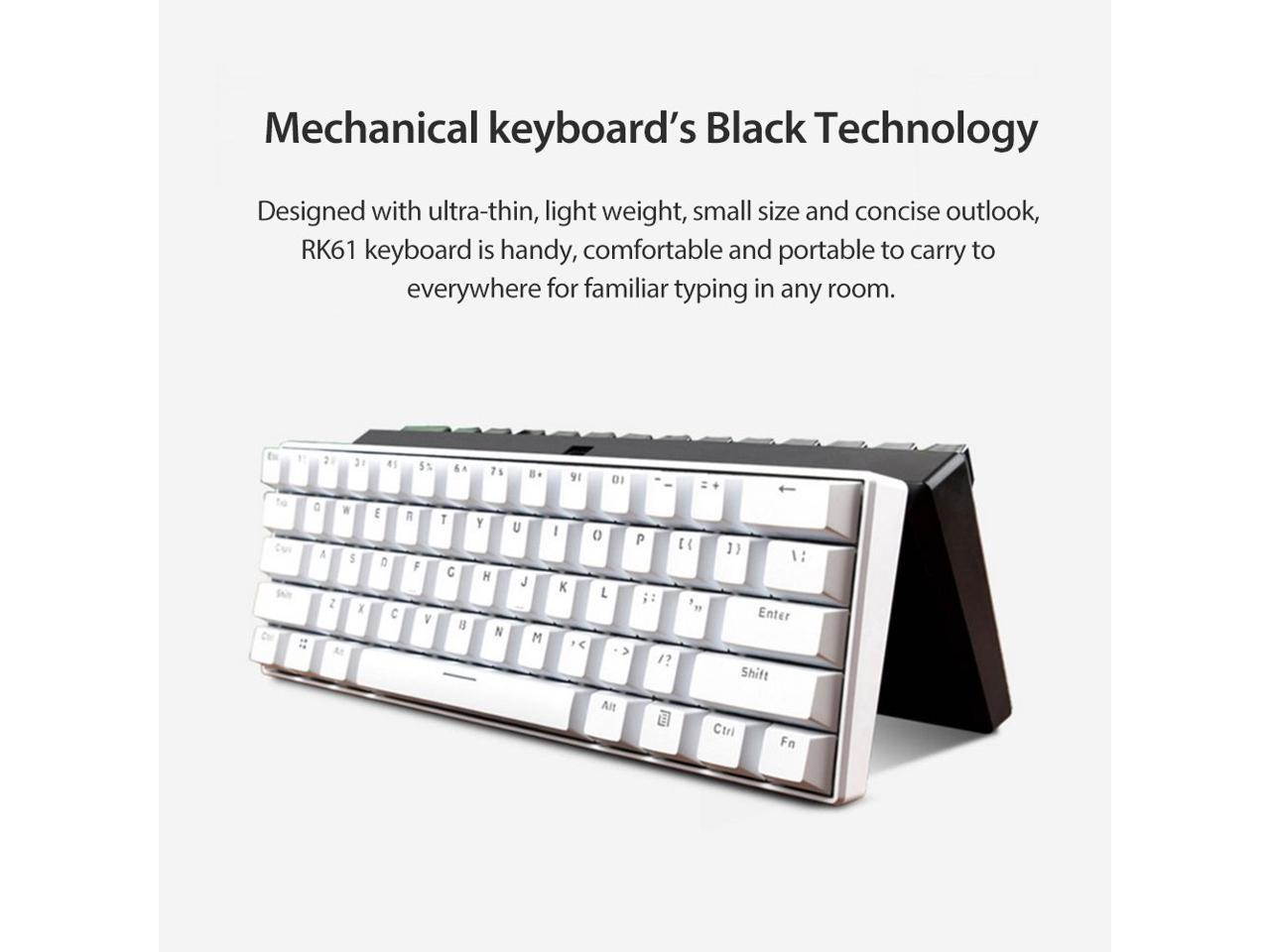 Royal Kludge RK61 Mechanical Bluetooth 3.0 Wired/Wireless 61 Keys Multi-Device LED Backlit Gaming/Office Keyboard for iOS, Android, Windows and Mac with Rechargeable Battery, Blue Switch - Black