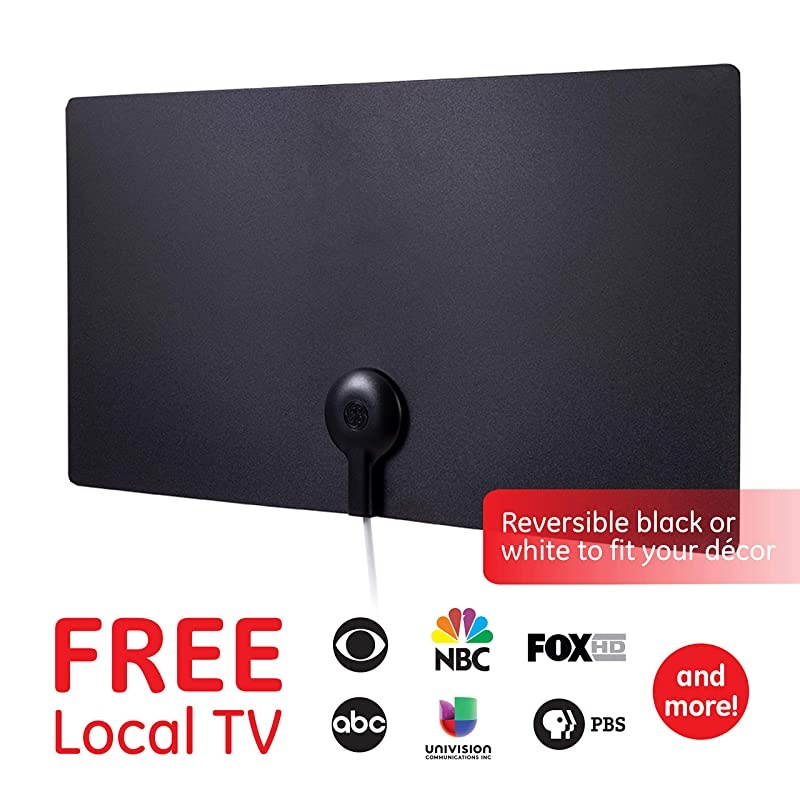 Ultra Ed Indoor TV Antenna, Slim Home Decor Reversible Black White, 4K 1080P VHF UHF, Long Ran Antenna, Digital, HDTV Antenna, Smart TV Compatible, 6Ft Coaxial Cable, 11264
