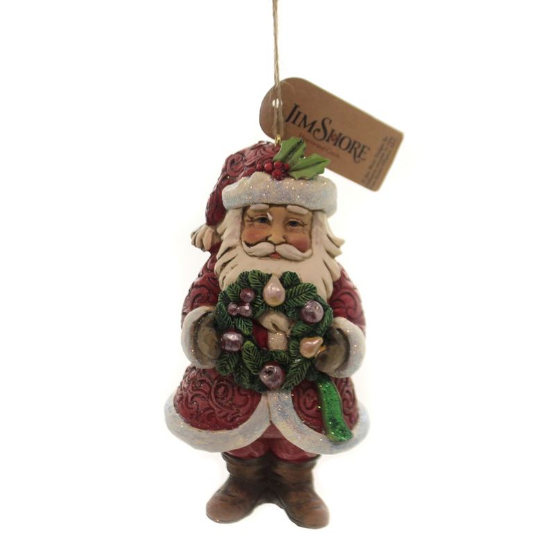 Jim Shore 5.0" Winter Wonderland Santa W/Wreath Ornament  -  Tree Ornaments