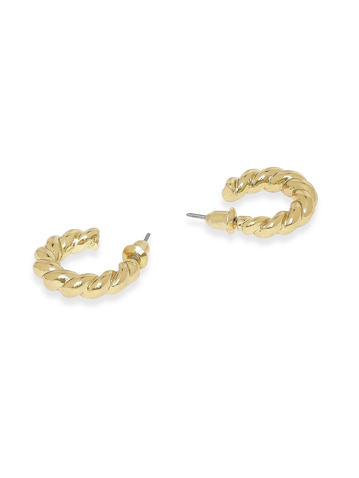 Lilly & Sparkle Gold-Toned Textured and Geometric Stone Studded Hoop Earrings - Set of 4
