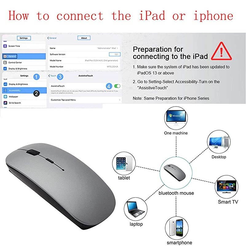 Mouse Rechargeable Wireless Mouse for MacBook ProWireless Mouse for Laptop PC Computer Gray