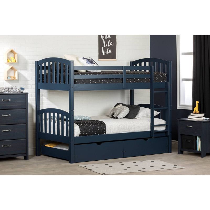Twin Asten Bunk Beds and Rolling Drawers Set  Navy Blue  - South Shore