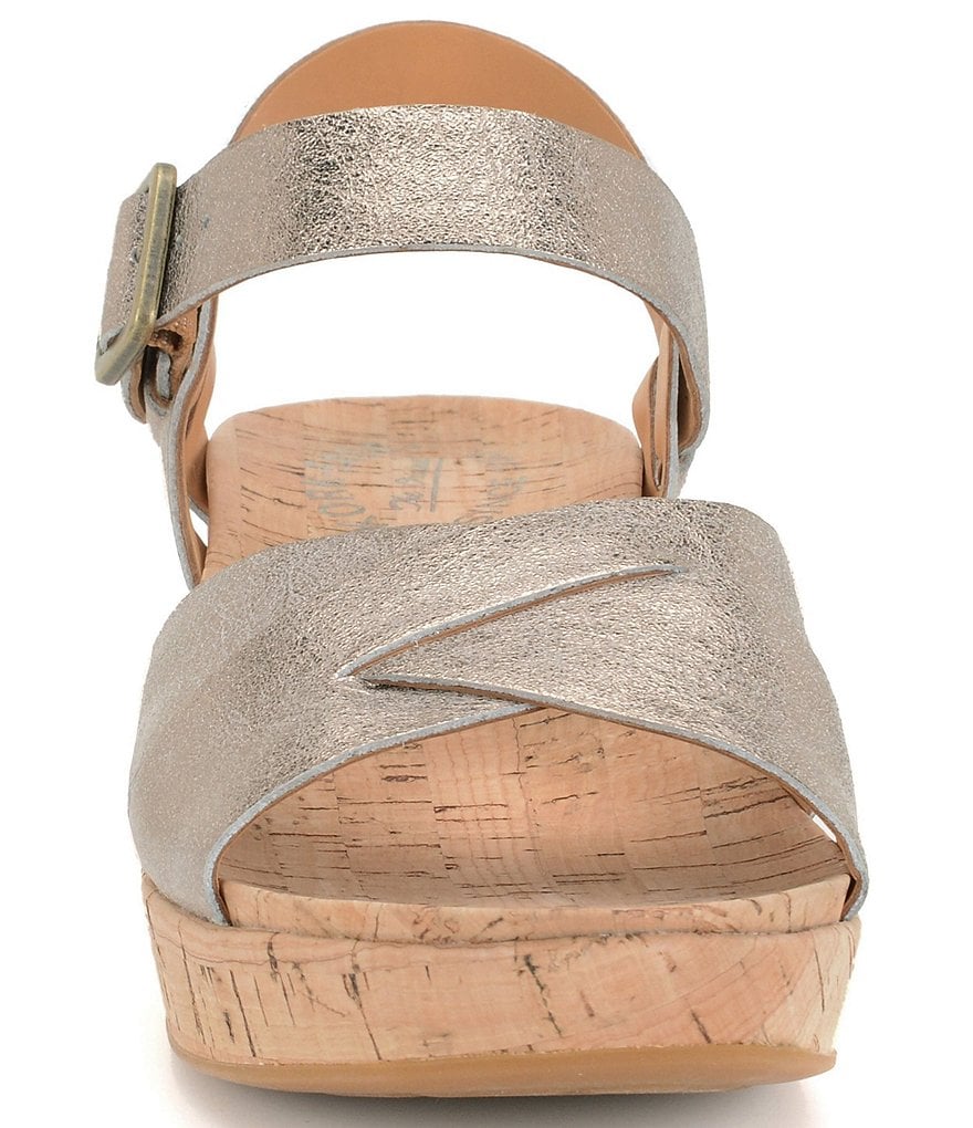 Kork-Ease Myrna Ankle Strap Banded Leather & Cork Wedge Sandals