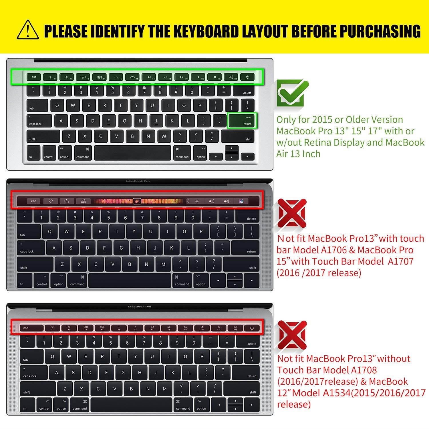 Ultra Thin Clear Keyboard Cover for MacBook Air 13 Inch & MacBook Pro 13 Inch, MacBook Pro 15 Inch(with or w/Out Retina Display, 2015 or Older Version), TPU