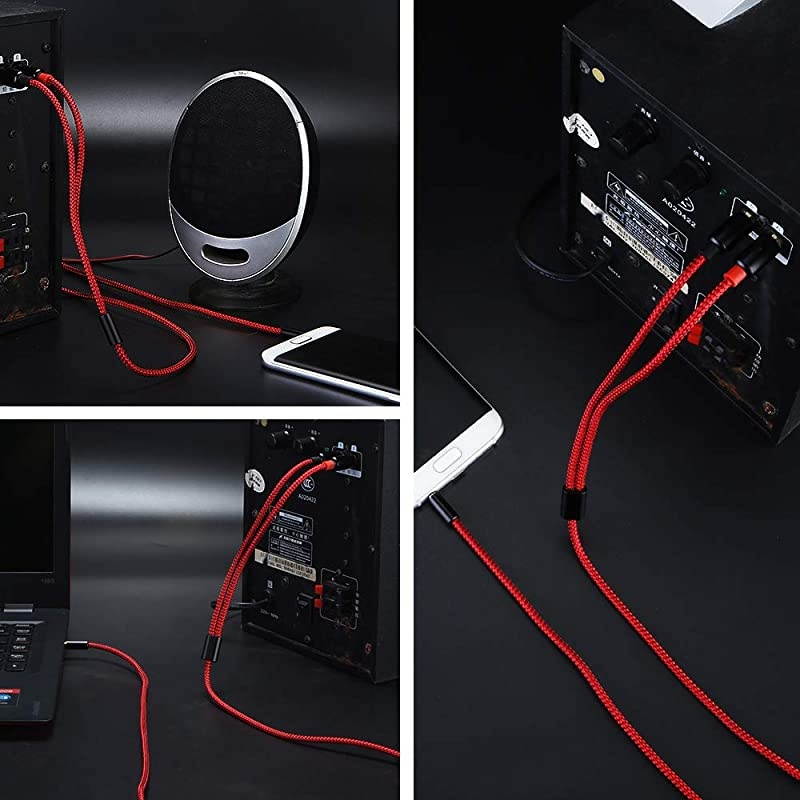 2 Pack RCA Cable  RCA to 35mm 6ft 18M HiFi Sound NylonBraided RCA to AUX Audio Cable Compatible with DJ Controller Speaker Turntable TV Car Stereo HiFi Amplifer Phone Red