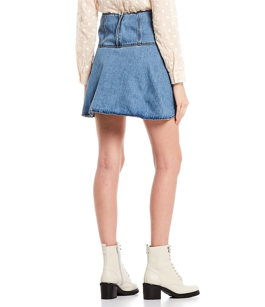 Copper Key High Rise Denim Skater Skirt