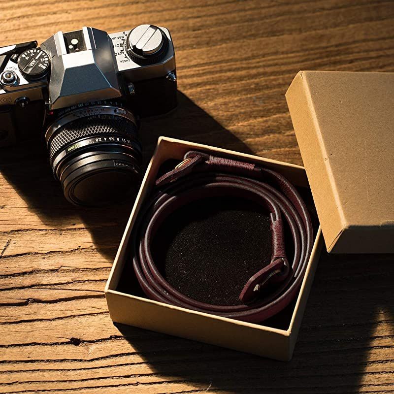 Camera Strap Leather Vintage DSLR Camera Neck Straps Belt Handmade Genuine Leather Film Camera Shoulder Strap Cord Long Slim Thin for SLR Mirrorless Cameras L3 Black