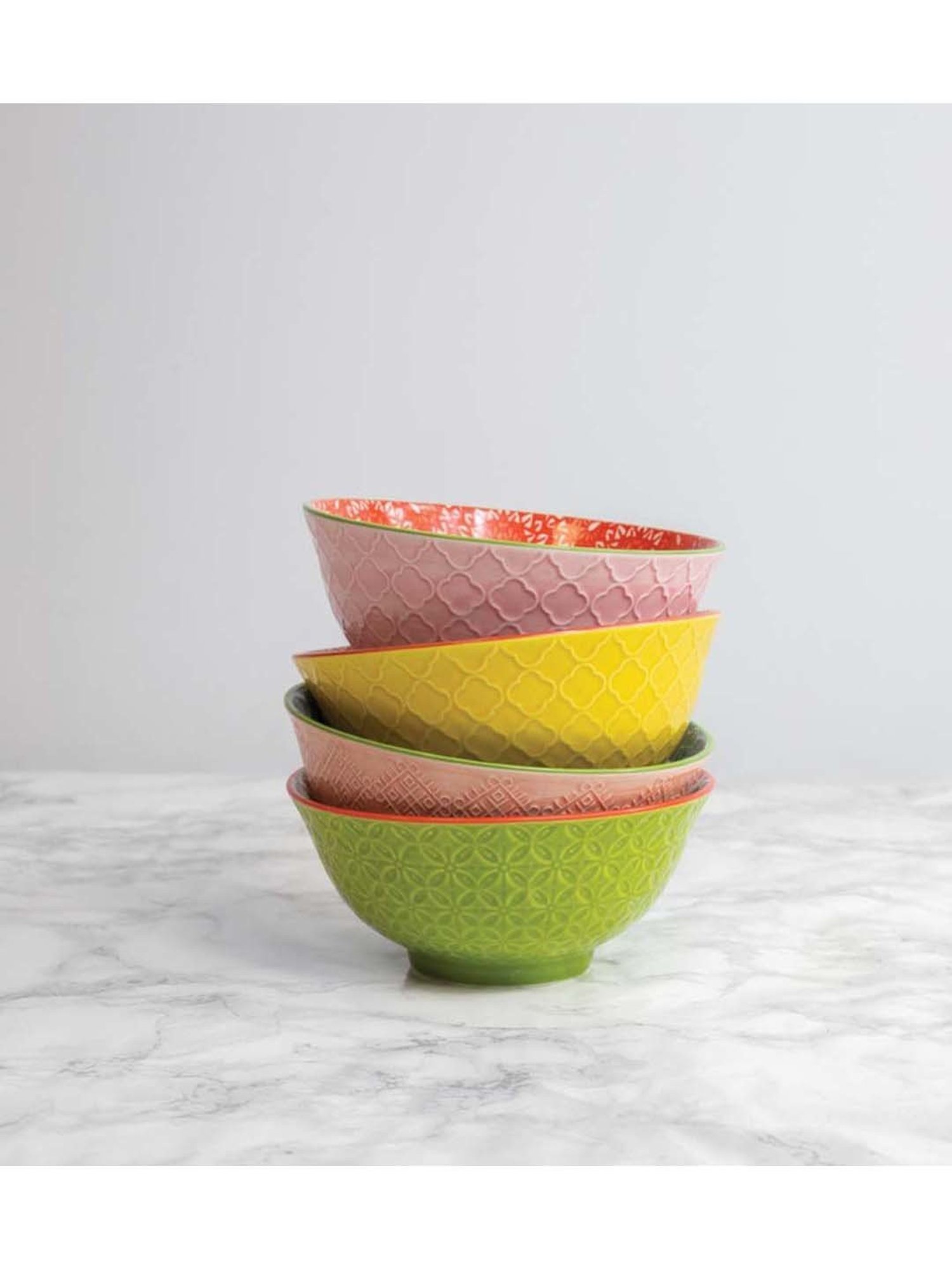 KitchenCraft Brights Glazed Multicolor Ceramic 3 Bowl - Set of 4