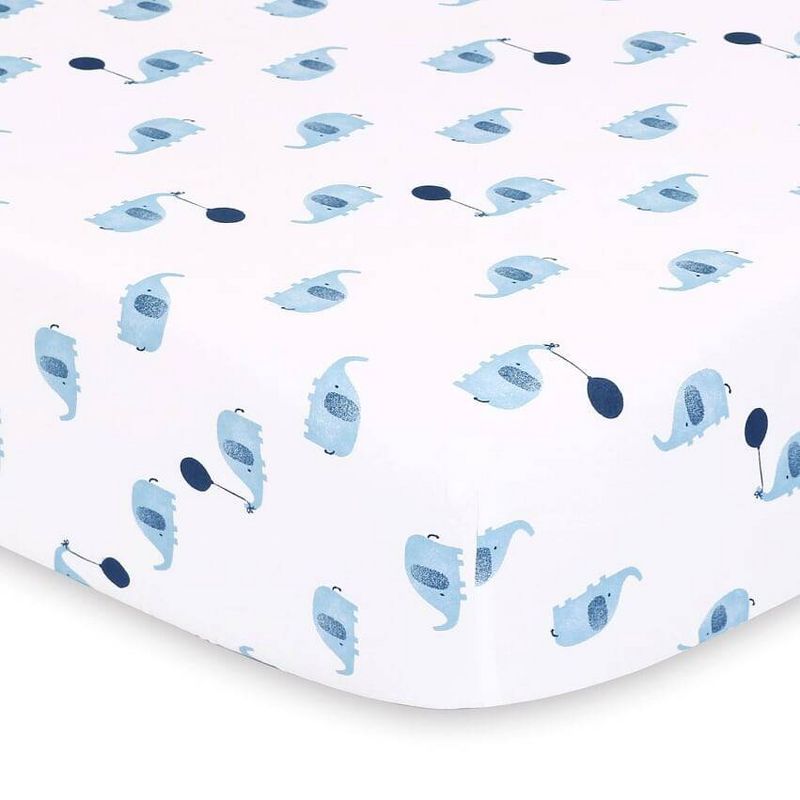 The Peanutshell Sheets Blue Elephant/Navy Geometric Stripe 2pk