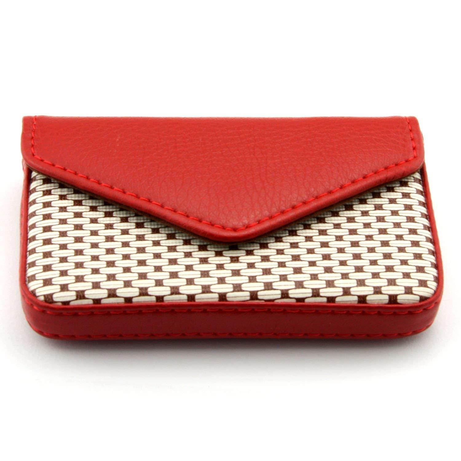 Partstock Multipurpose PU Leather Business Name Card Holder Wallet Leather Credit card ID Case / Holder / Cards Case with Magnetic Shut.Perfect Gift - Red