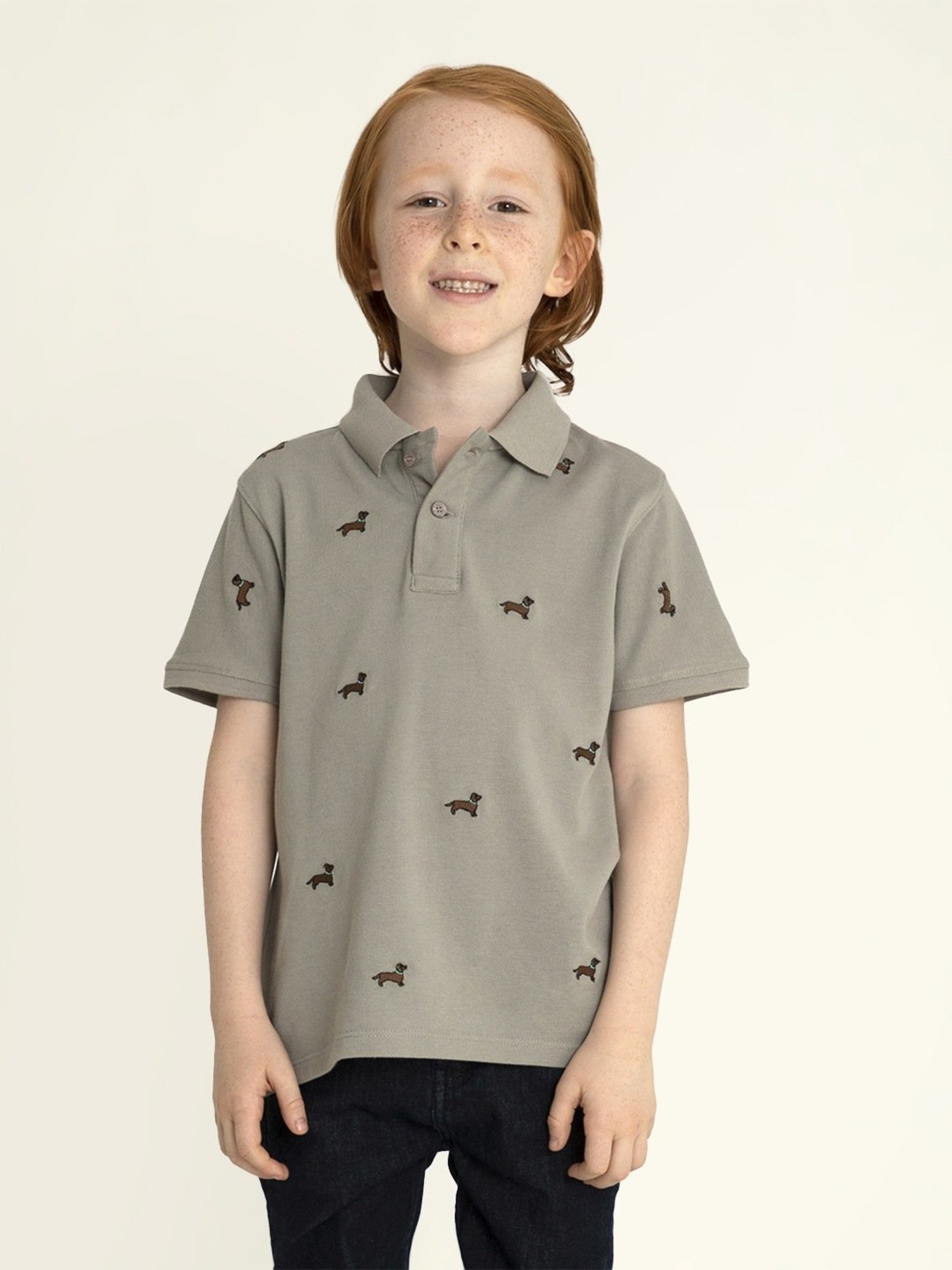 Cherry Crumble By Nitt Hyman Kids Grey Embroidered  Polo