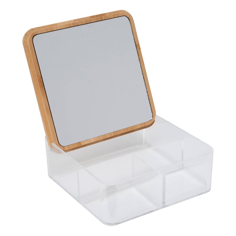 Simplify 3 Compartment Medium Organizer with Bamboo Lid and Mirror Clear