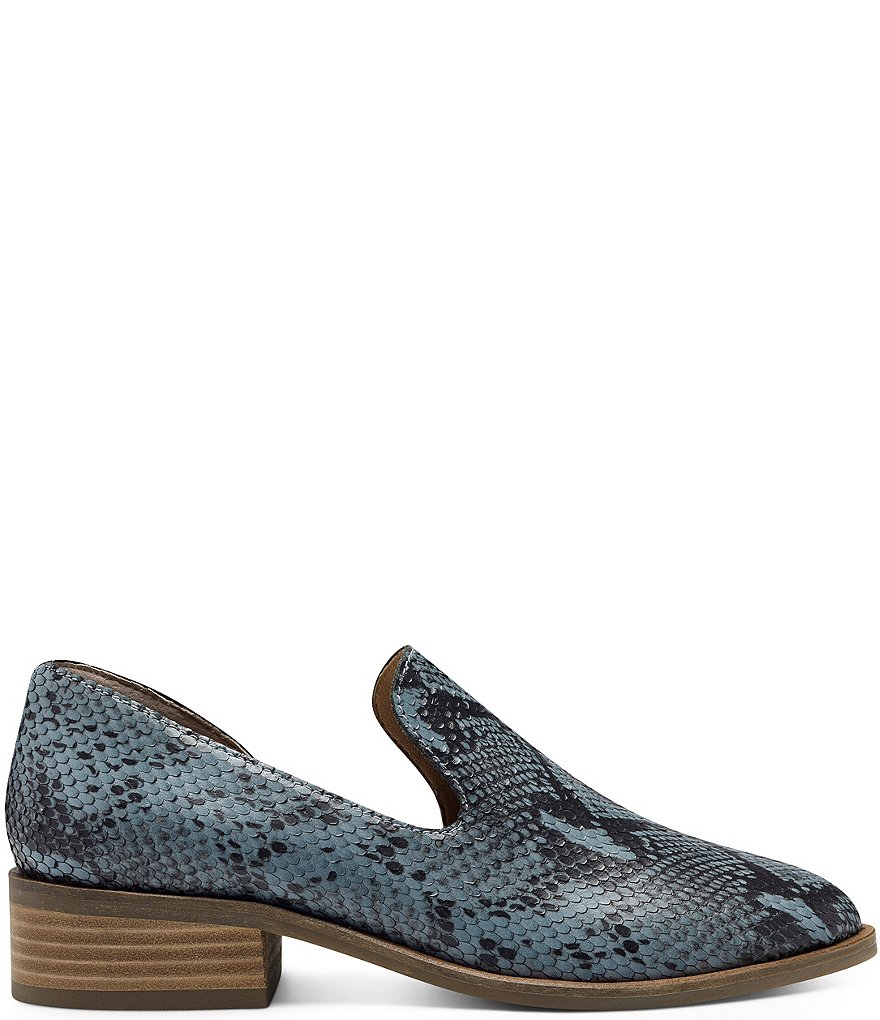Lucky Brand Garny Snake Printed Leather Block Heel Loafers
