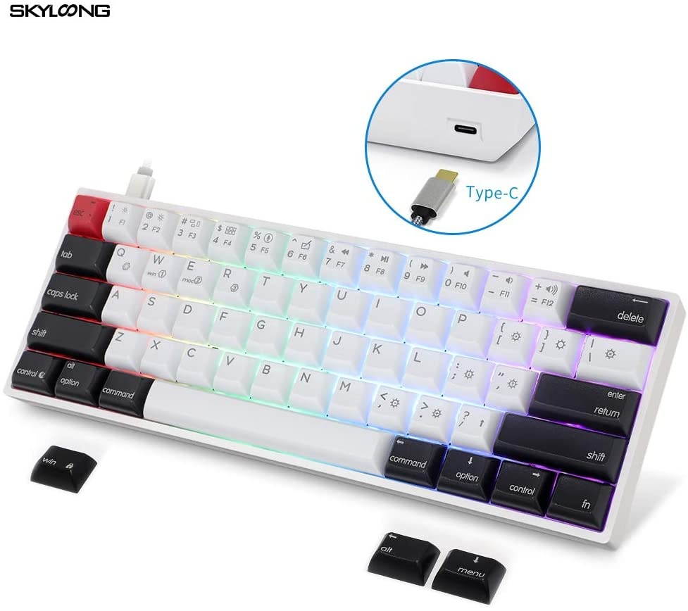EPOMAKER SKYLOONG AK61 61 Keys Hot Swappable Programmable Mechanical Keyboard with RGB Backlit, PBT Keycaps, NKRO, IP6X Waterproof, Custom Layout for Mac/Win (Gateron Optical Black, PBT Black White)