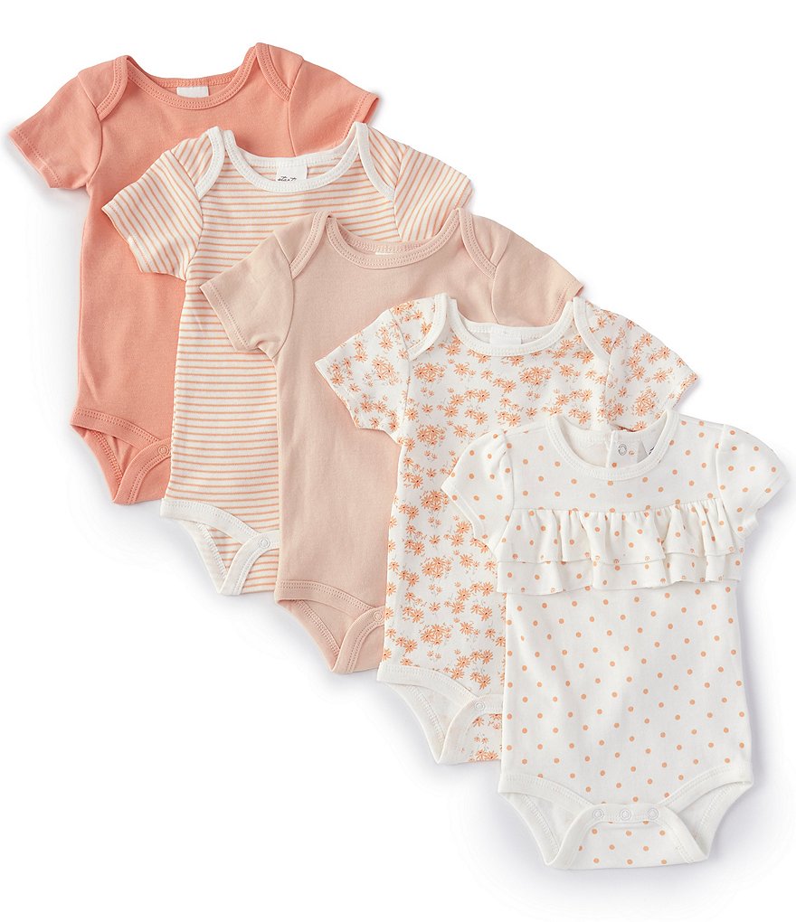 Starting Out Baby Girls Newborn-6 Months Solid/Printed 5-Pack Bodysuits