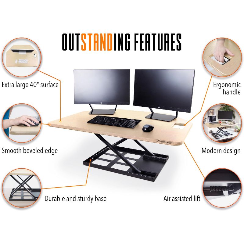 X-Elite Premier Corner Standing Desk Converter with Pneumatic Height Adjustment - Maple - Stand Steady