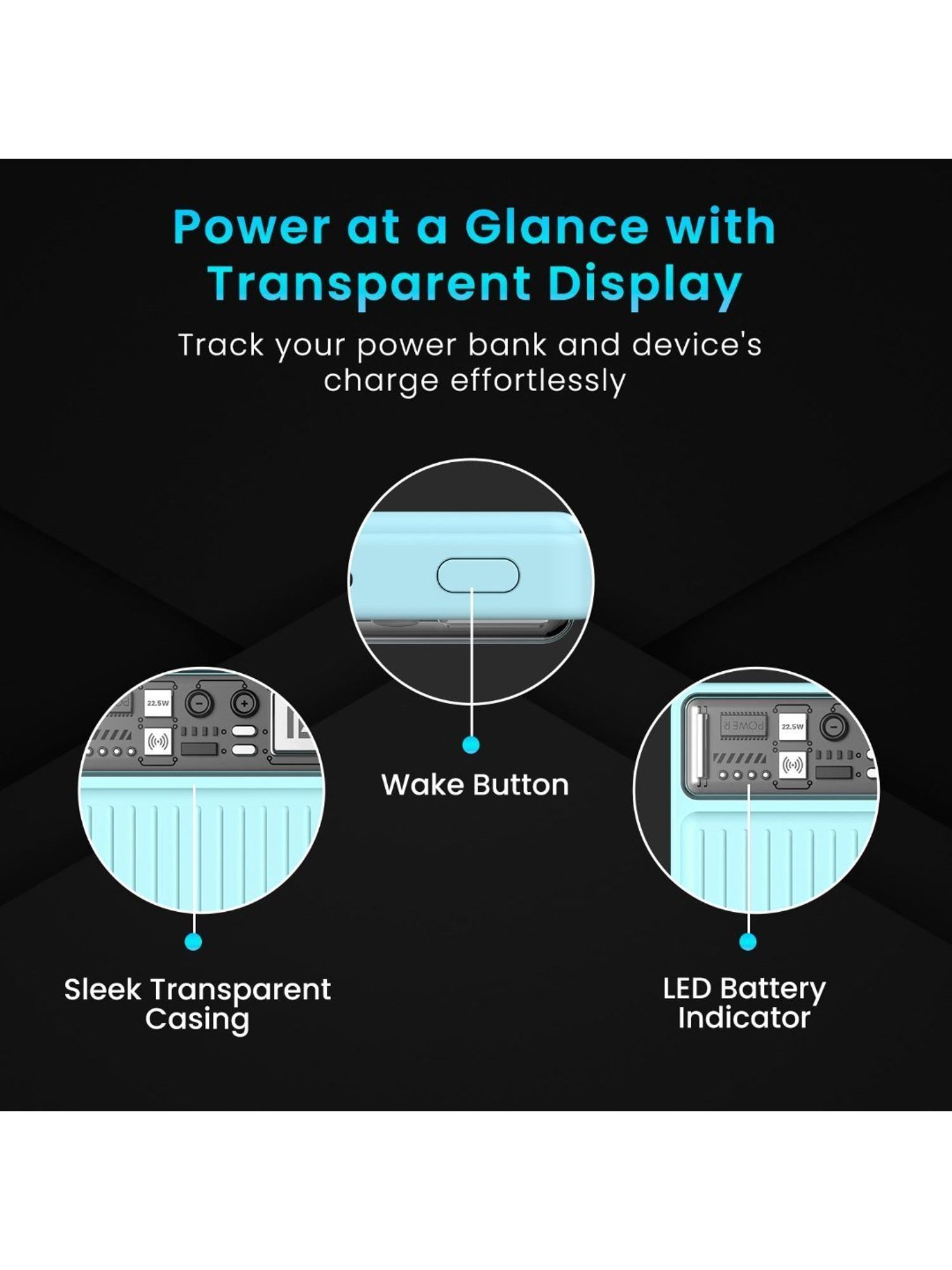 Portronics Luxcell Wireless Mini Power Bank 10000mAh 15W with 22.5 Wired Output (Blue)