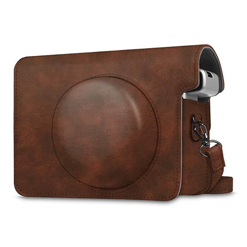 Protective Case Compatible with Fujifilm Instax Wide 300 Instant Film Camera - Premium PU Leather Protective Bag Cover w/Removable Strap, Vintage Brown