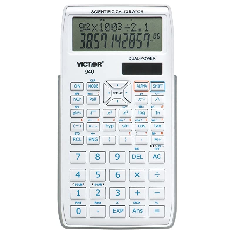 940 10Digit Advanced Scientific Calculator with 2 Line Display Battery and Solar Hybrid Powered LCD Display Great for Students and Professionals White
