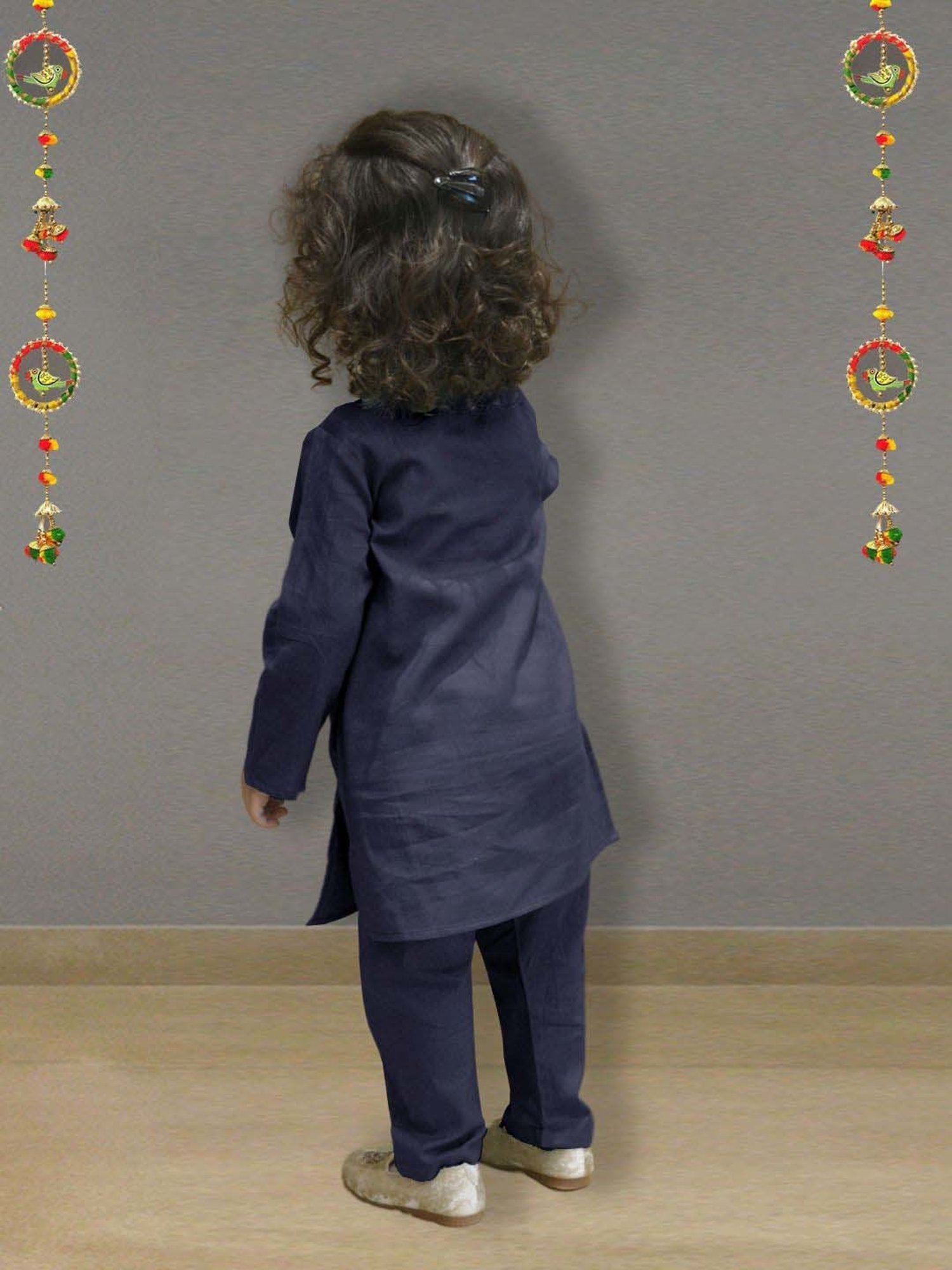 A.T.U.N. Boys Navy Blue Solid Full Sleeves Kurta Set