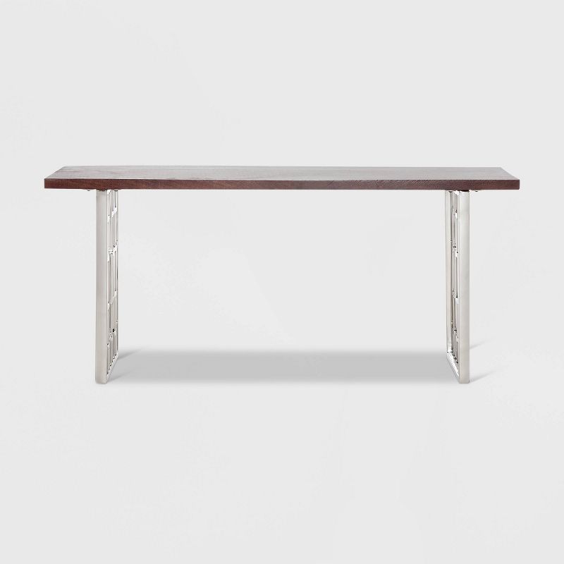 Lennox Contemporary Wood and Silver Metal Bench Dark Walnut Brown - Adore Decor