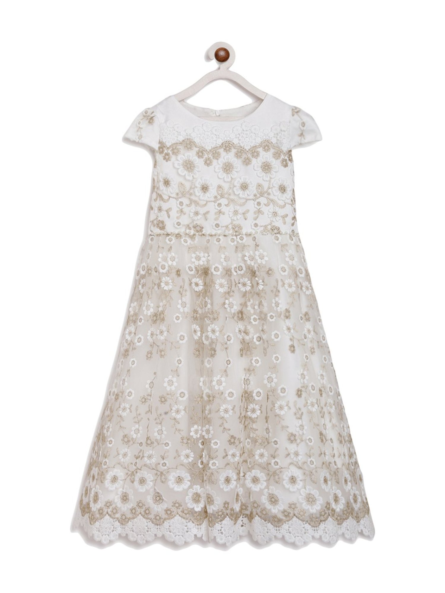Butterfly Blush Kids Champagne Embroidered Dress