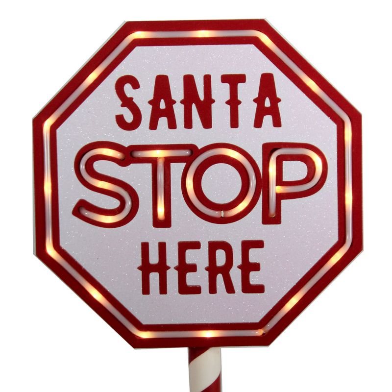 Christmas 24.0" Santa Stop Here Sign. Led Lighted  -  Freestanding Signs